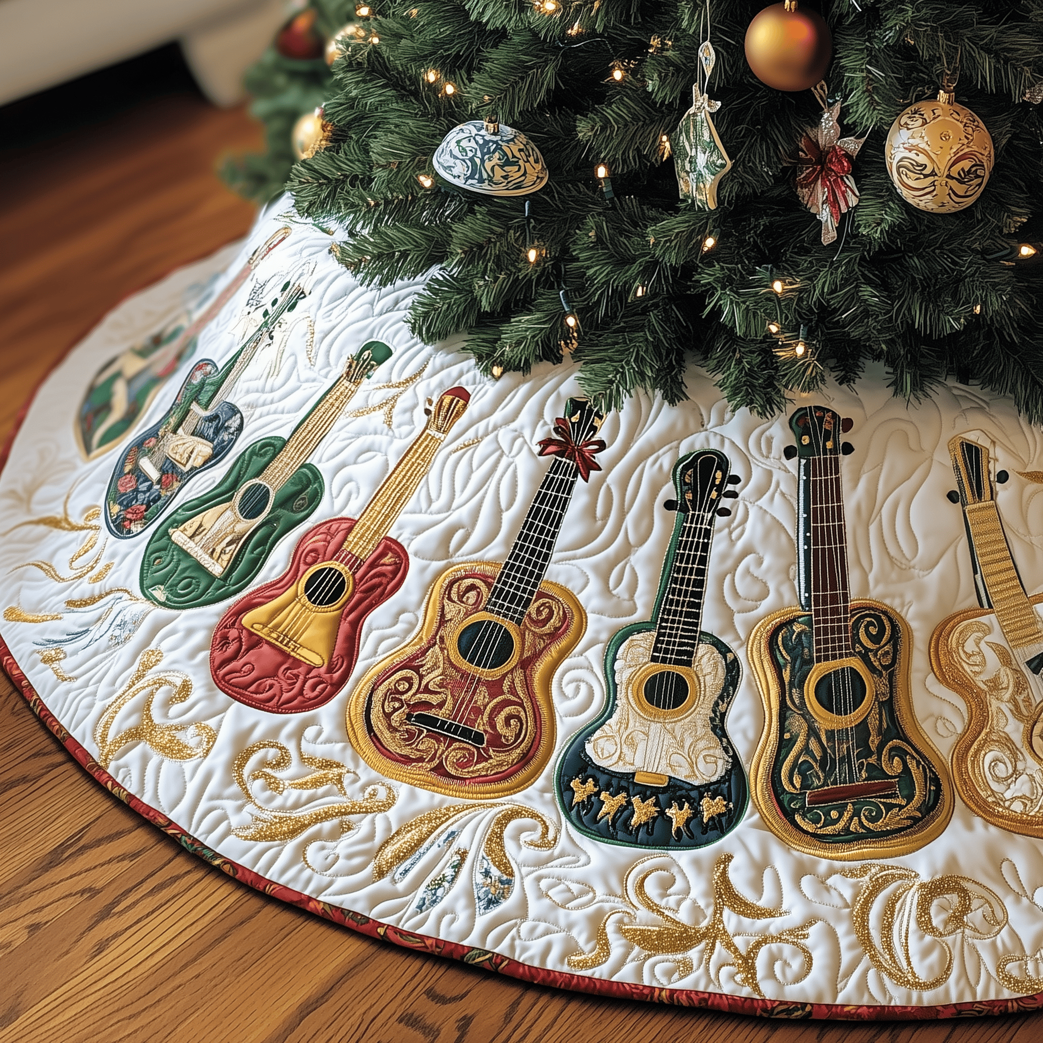 Festive Vintage Ukulele Quilted Tree Skirt Feel the Spirit of Giving with a Safe Tree Skirt Festive Vintage Ukulele Quilted Tree Skirt Feel the Spirit of Giving with a Safe Tree Skirt