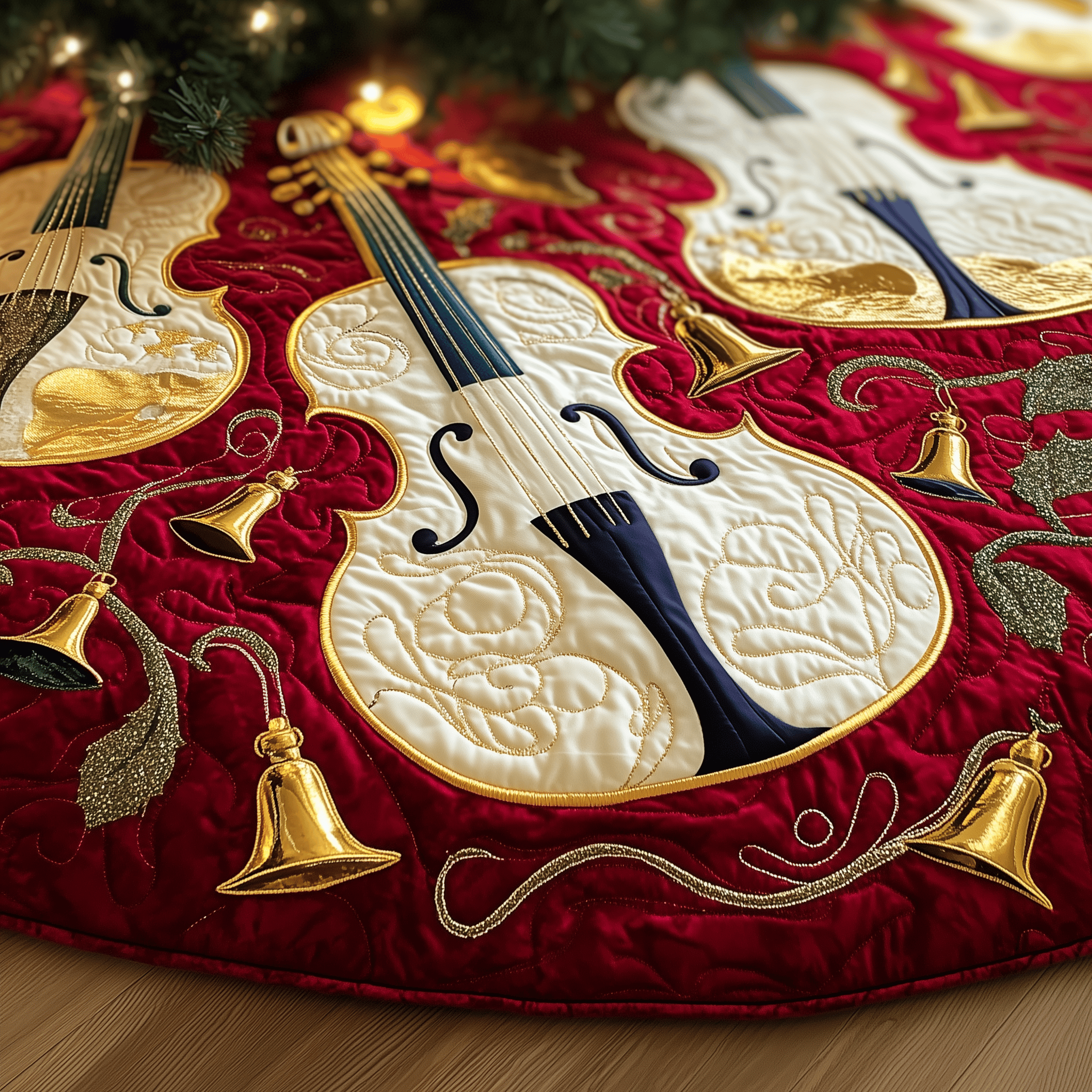 Festive Violins Quilted Tree Skirt Feel the Energy of the Holidays with a Durable Skirt Festive Violins Quilted Tree Skirt Feel the Energy of the Holidays with a Durable Skirt