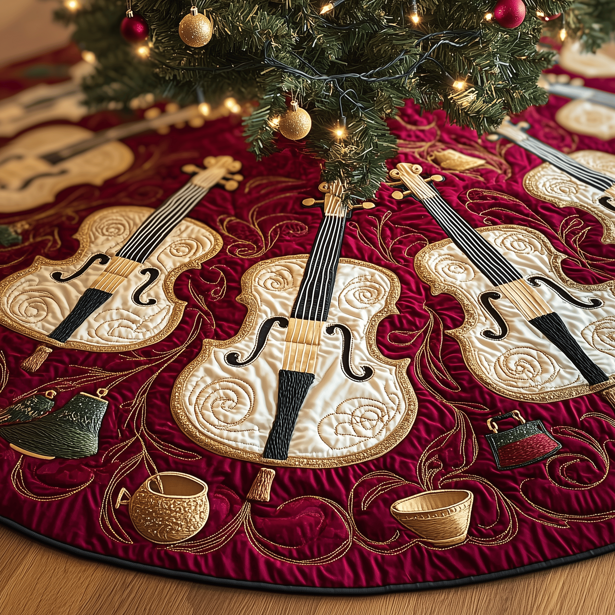 Festive Violins Quilted Tree Skirt Feel the Heart of Christmas Beneath Your Tree Festive Violins Quilted Tree Skirt Feel the Heart of Christmas Beneath Your Tree