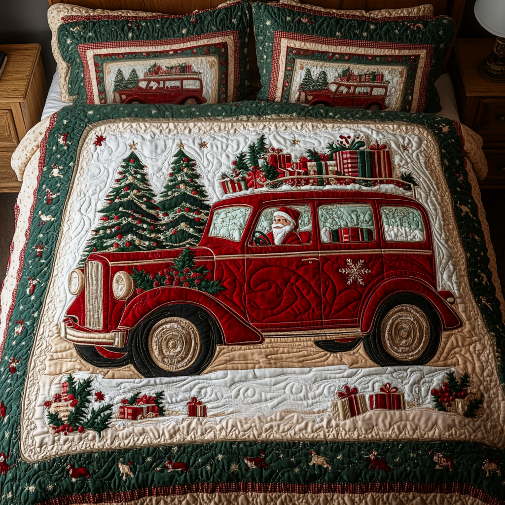 Festive Wheels Quilted Bedding Set Christmas Gift For Mom Festive Wheels Quilted Bedding Set Christmas Gift For Mom