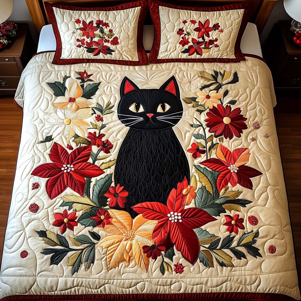 Festive Whiskers Quilted Bedding Set Cat Love Gifts Festive Whiskers Quilted Bedding Set Cat Love Gifts