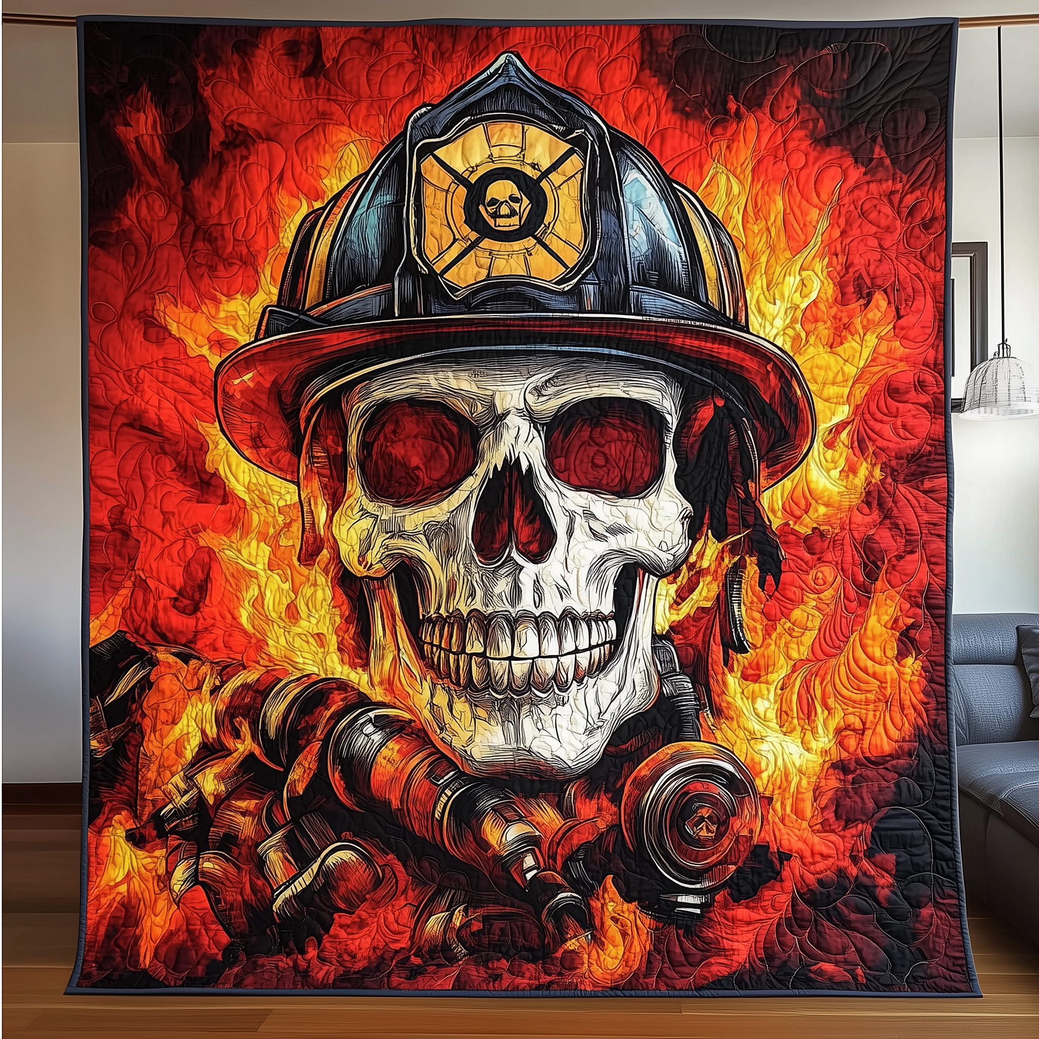 Firefighter Skull Quilted Blanket Feel Ready for Adventure with a Blanket That Travels Well Firefighter Skull Quilted Blanket Feel Ready for Adventure with a Blanket That Travels Well