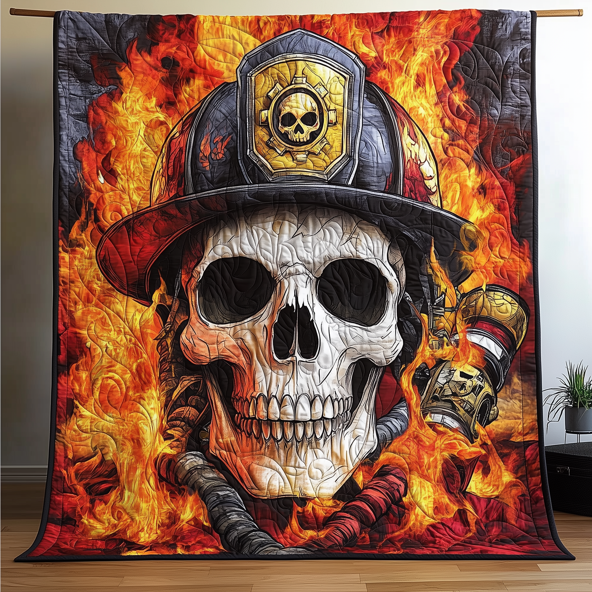 Firefighter Skull Quilted Blanket Feel the Comfort of Home, Wherever You Go Firefighter Skull Quilted Blanket Feel the Comfort of Home, Wherever You Go
