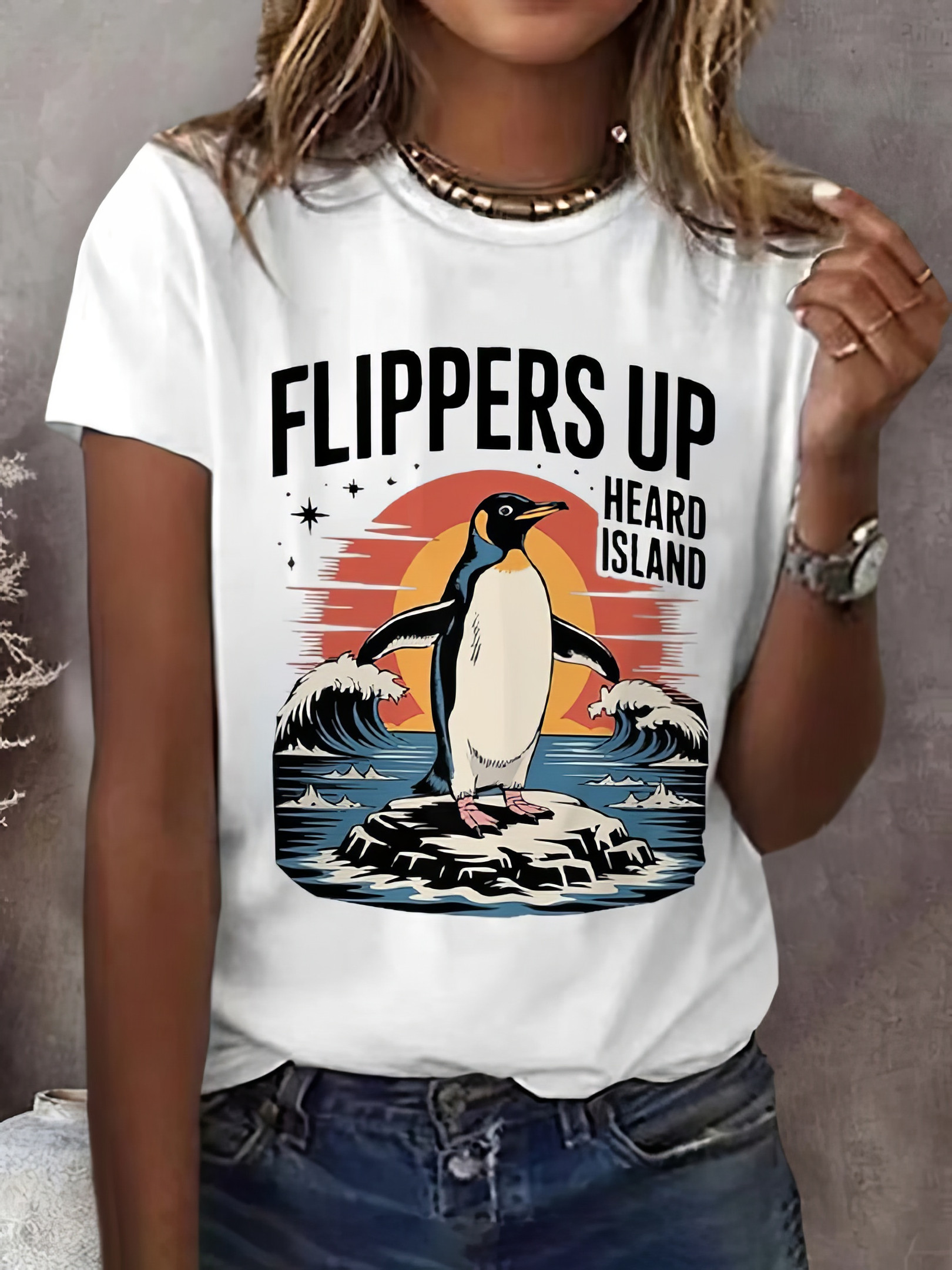 Flippers Up Heard Island Penguin Resist Printed T-Shirt FDT Clothes Flippers Up Heard Island Penguin Resist Printed T-Shirt FDT Clothes
