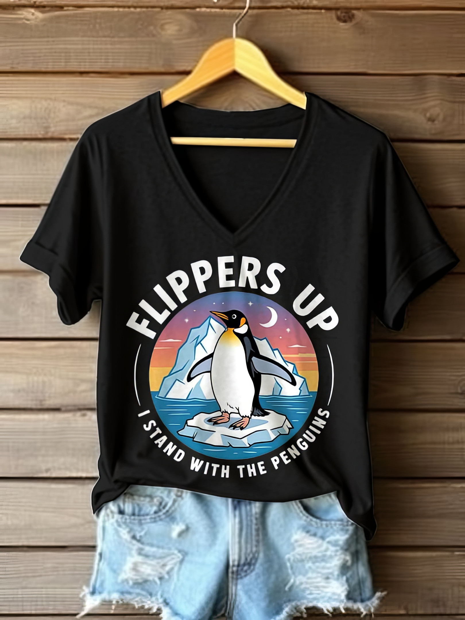 Flippers Up I Stand With The Penguins V-neck Shirt Penguins Against T-Shirt Gifts For Her Flippers Up I Stand With The Penguins V-neck Shirt Penguins Against T-Shirt Gifts For Her