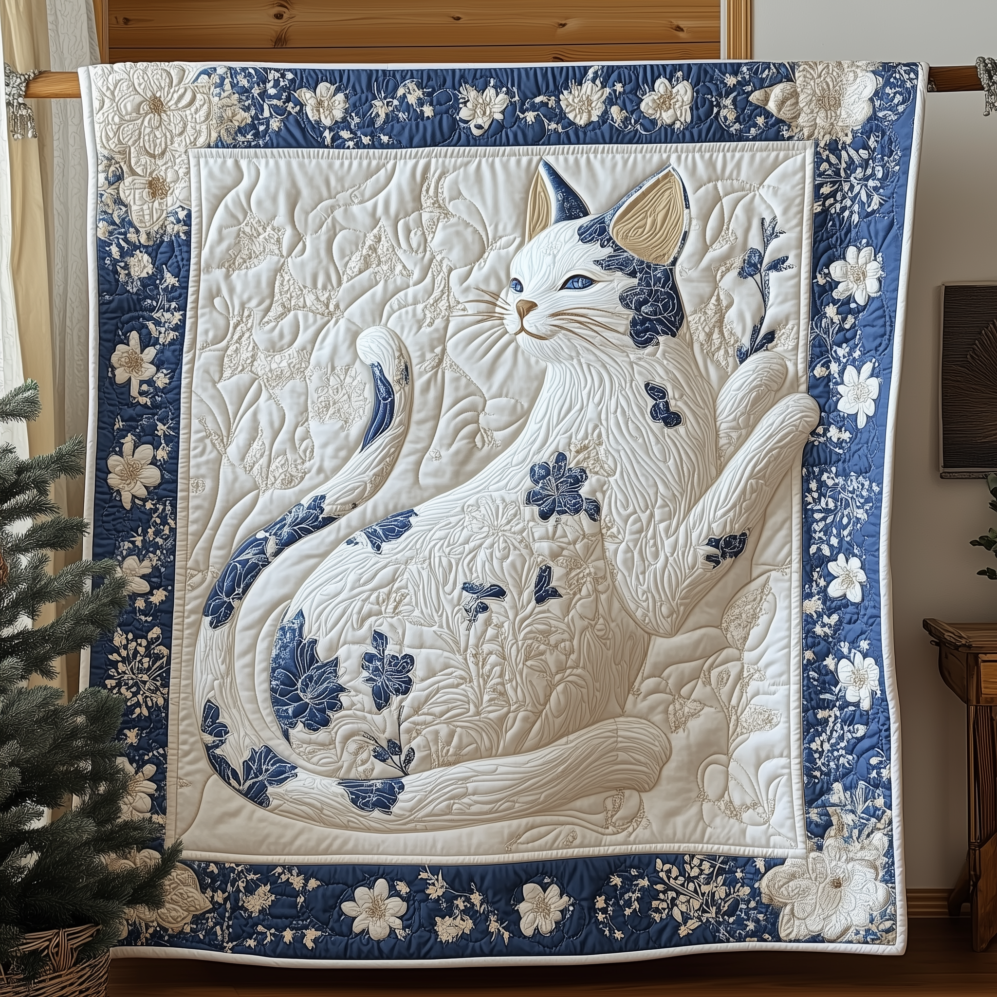 Floral Blue Cat Quilted Blanket Sofa Throw Blanket Items Great Mother's Day Gifts Floral Blue Cat Quilted Blanket Sofa Throw Blanket Items Great Mother's Day Gifts