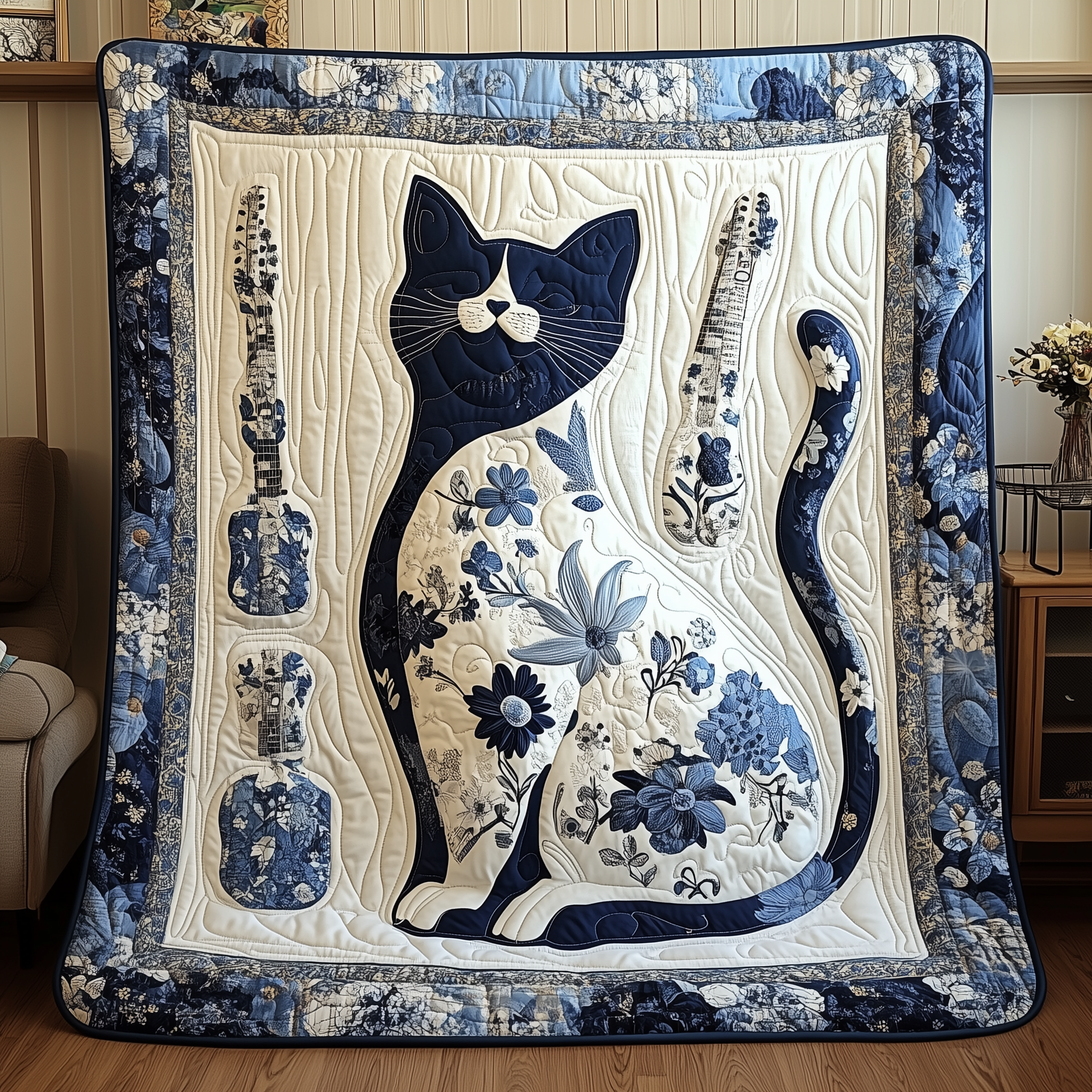 Floral Blue Cat Quilted Blanket Sofa Throw Blanket Items Mother Daughter Gifts Floral Blue Cat Quilted Blanket Sofa Throw Blanket Items Mother Daughter Gifts