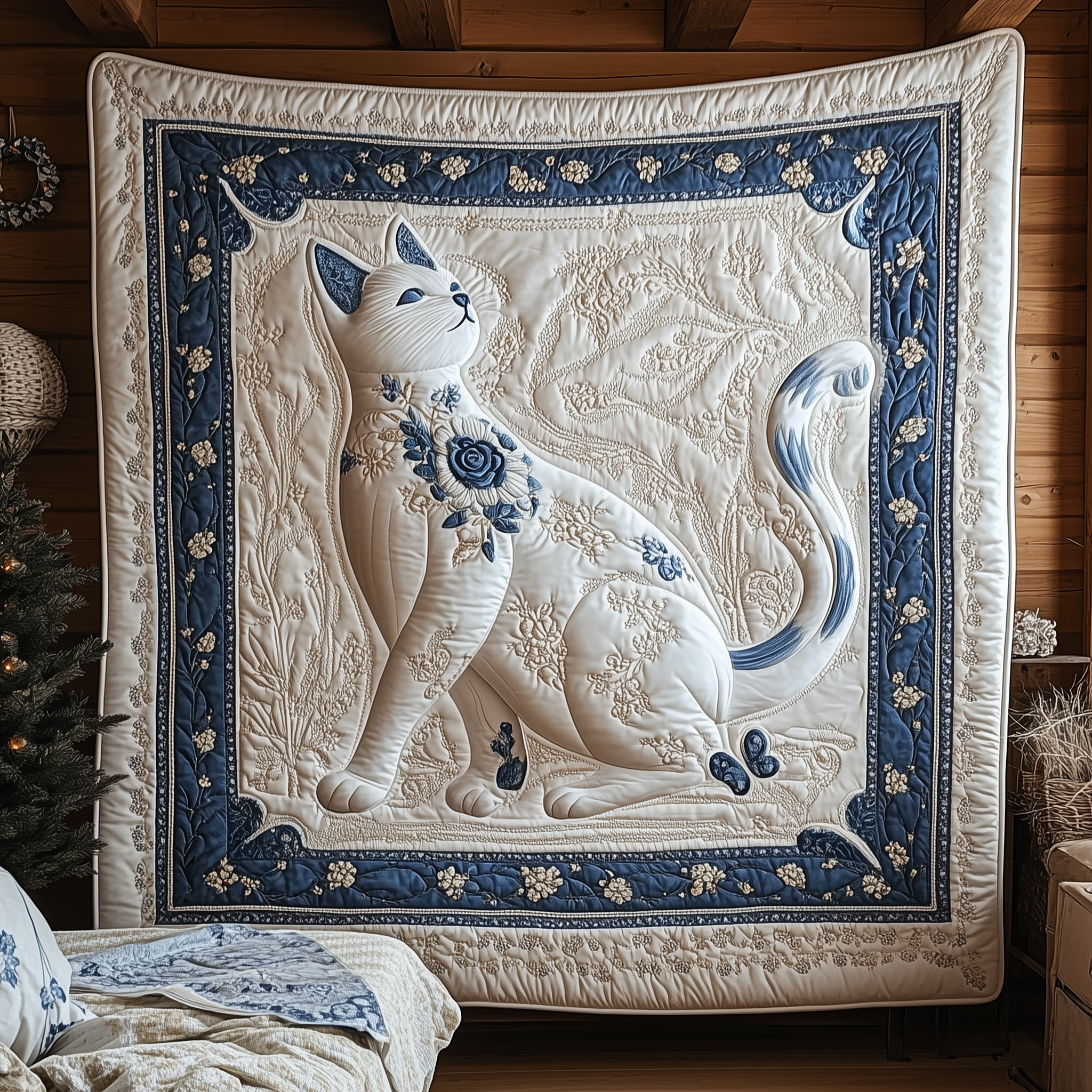 Floral Blue Cat Quilted Blanket Sofa Throw Blanket Items Mothers Day Gift Ideas Last Minute Floral Blue Cat Quilted Blanket Sofa Throw Blanket Items Mothers Day Gift Ideas Last Minute