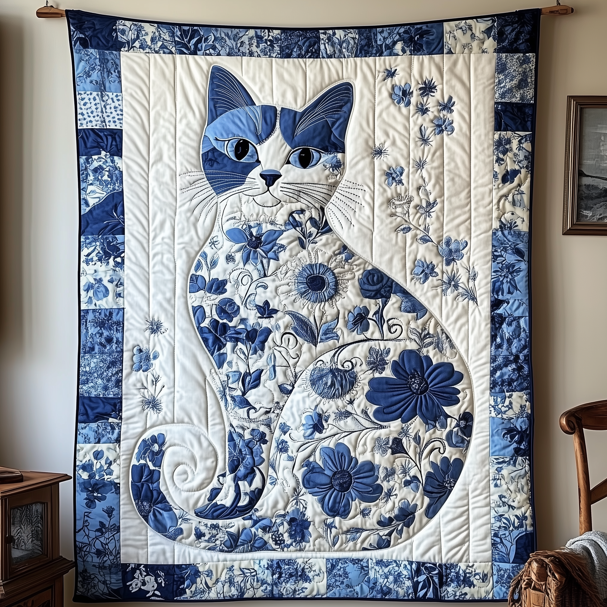 Floral Blue Cat Quilted Blanket Sofa Throw Blanket Items Mothers Day Present Ideas Floral Blue Cat Quilted Blanket Sofa Throw Blanket Items Mothers Day Present Ideas