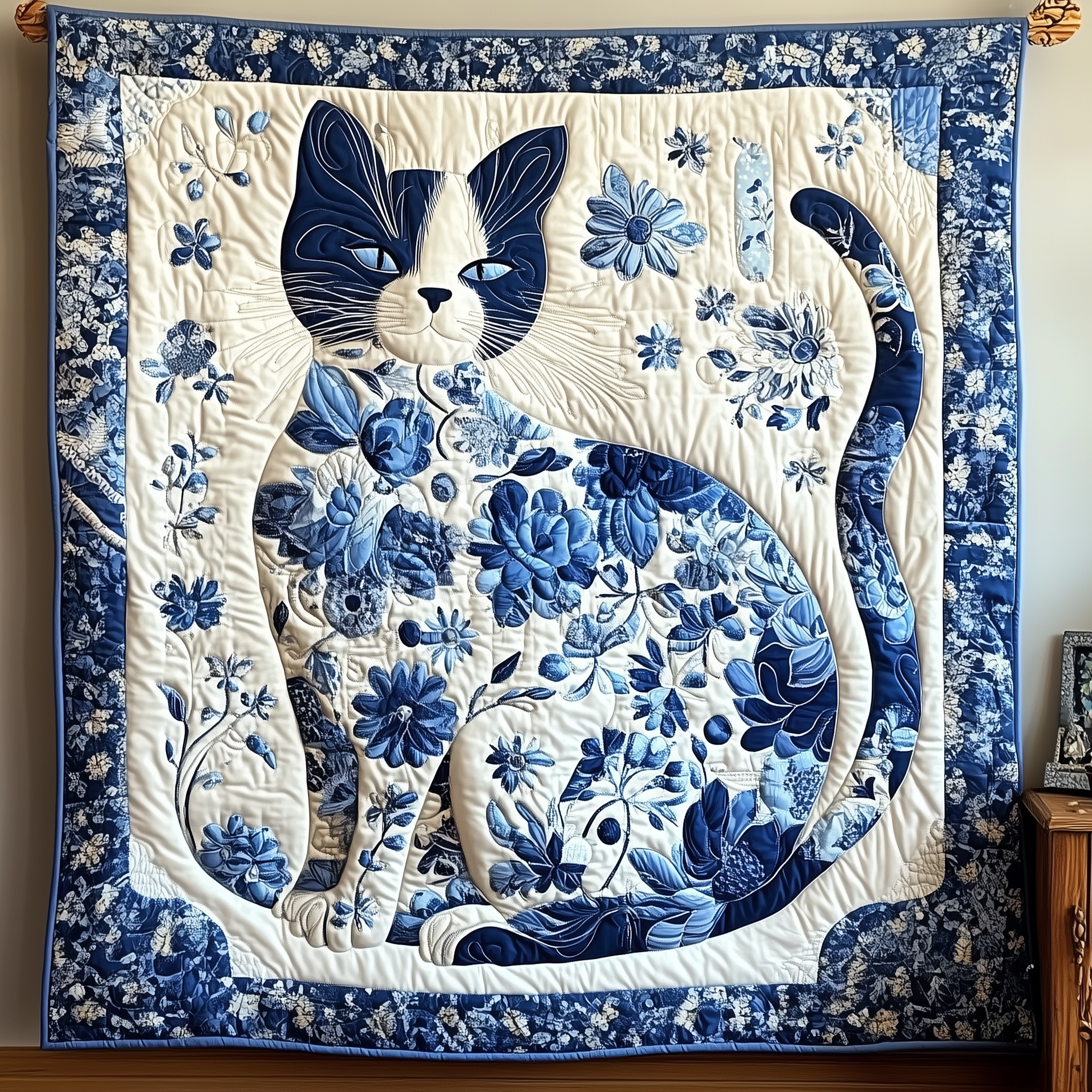 Floral Blue Cat Quilted Blanket Sofa Throw Blanket Items Mother'sDay Gifts From Daughter Floral Blue Cat Quilted Blanket Sofa Throw Blanket Items Mother'sDay Gifts From Daughter
