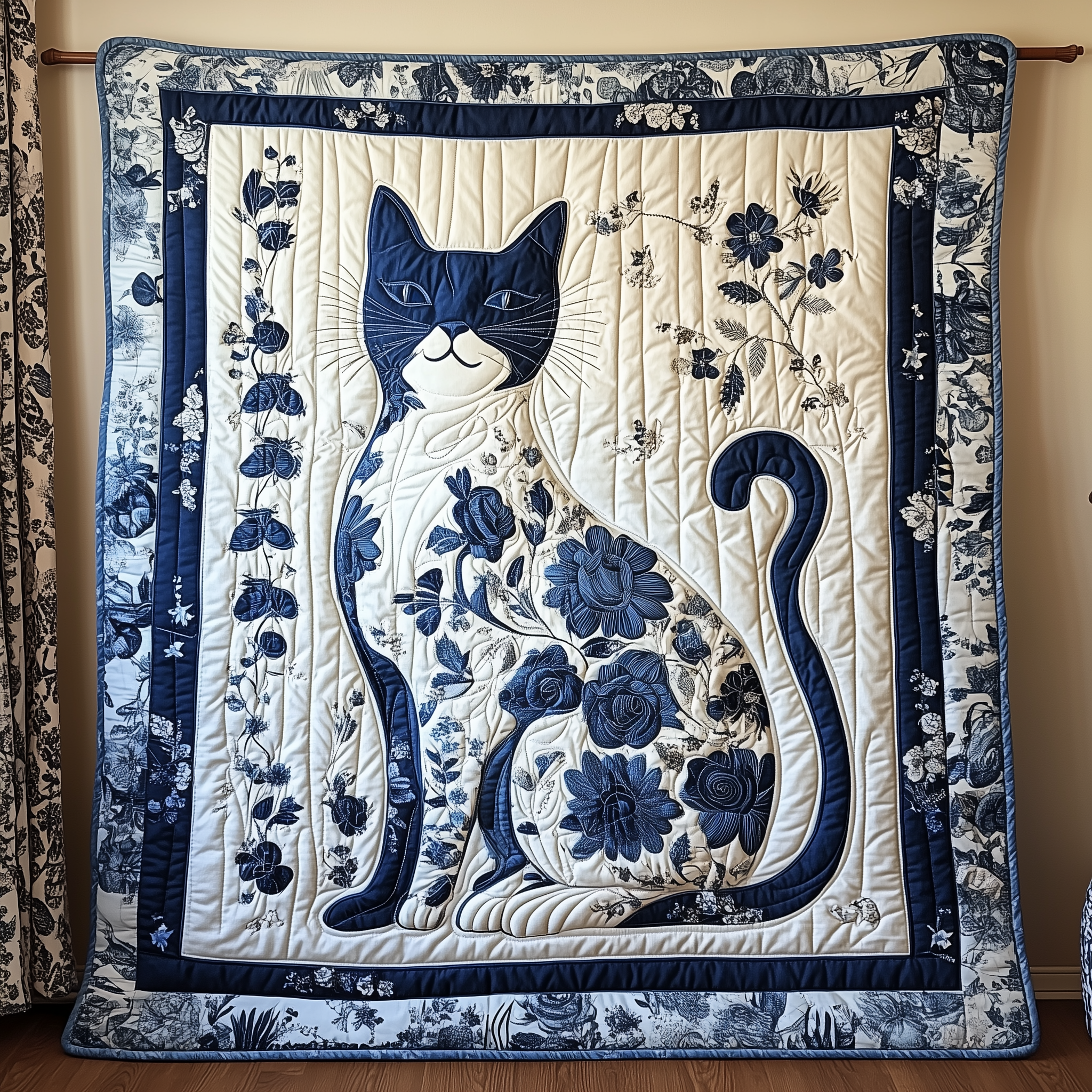 Floral Blue Cat Quilted Blanket Sofa Throw Blanket Items Unique Gifts For Mom Floral Blue Cat Quilted Blanket Sofa Throw Blanket Items Unique Gifts For Mom