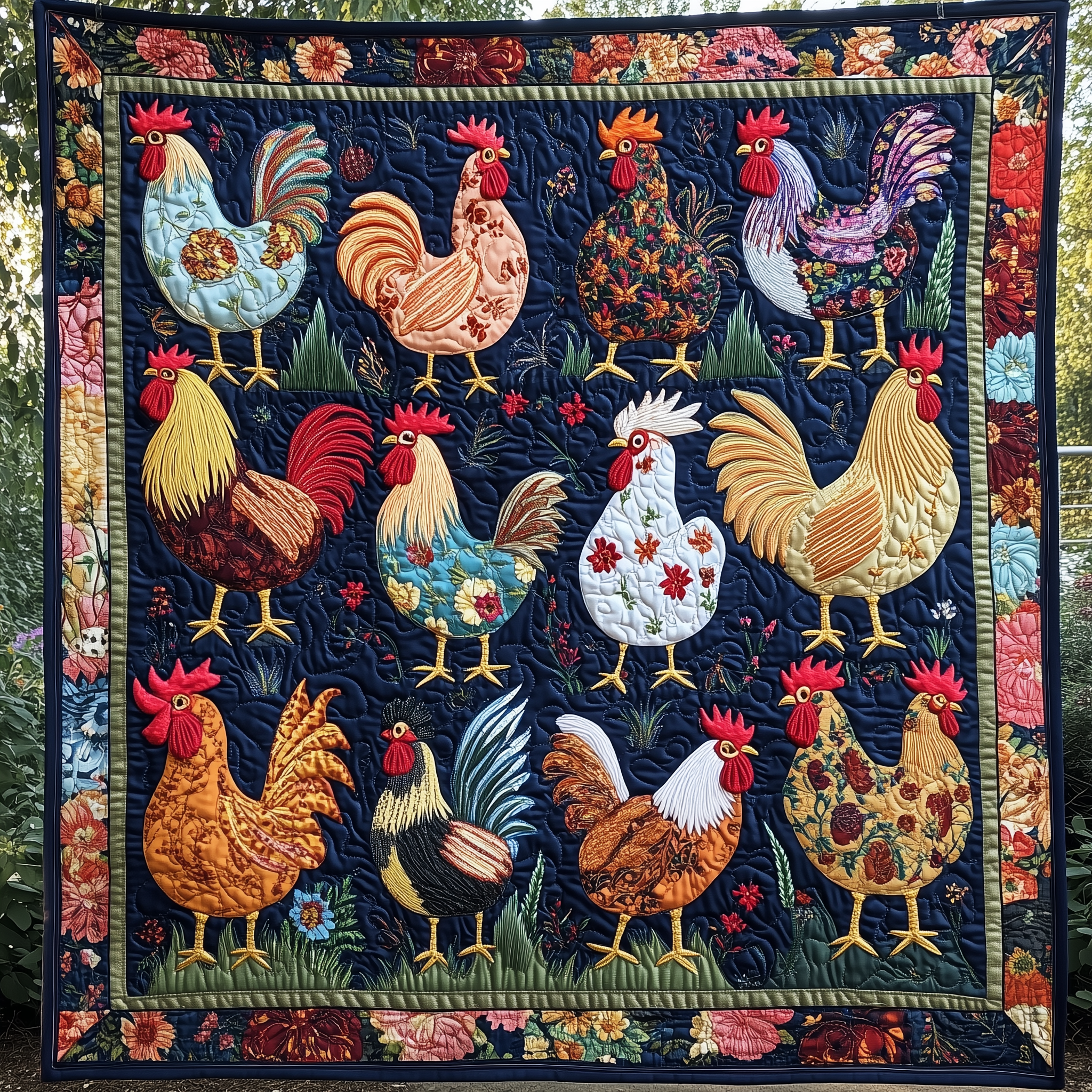Floral Chicken Quilted Blanket Feel Comfortable Indoors and Out with Our Multi-Use Blanket Floral Chicken Quilted Blanket Feel Comfortable Indoors and Out with Our Multi-Use Blanket