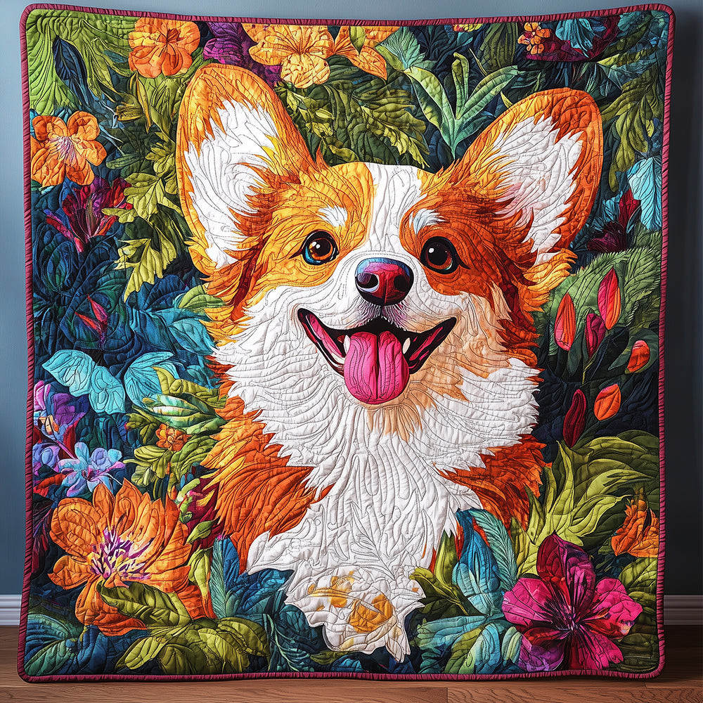Floral Corgi Quilted Blanket Feel the Luxury of a Blanket That Stands Out Floral Corgi Quilted Blanket Feel the Luxury of a Blanket That Stands Out