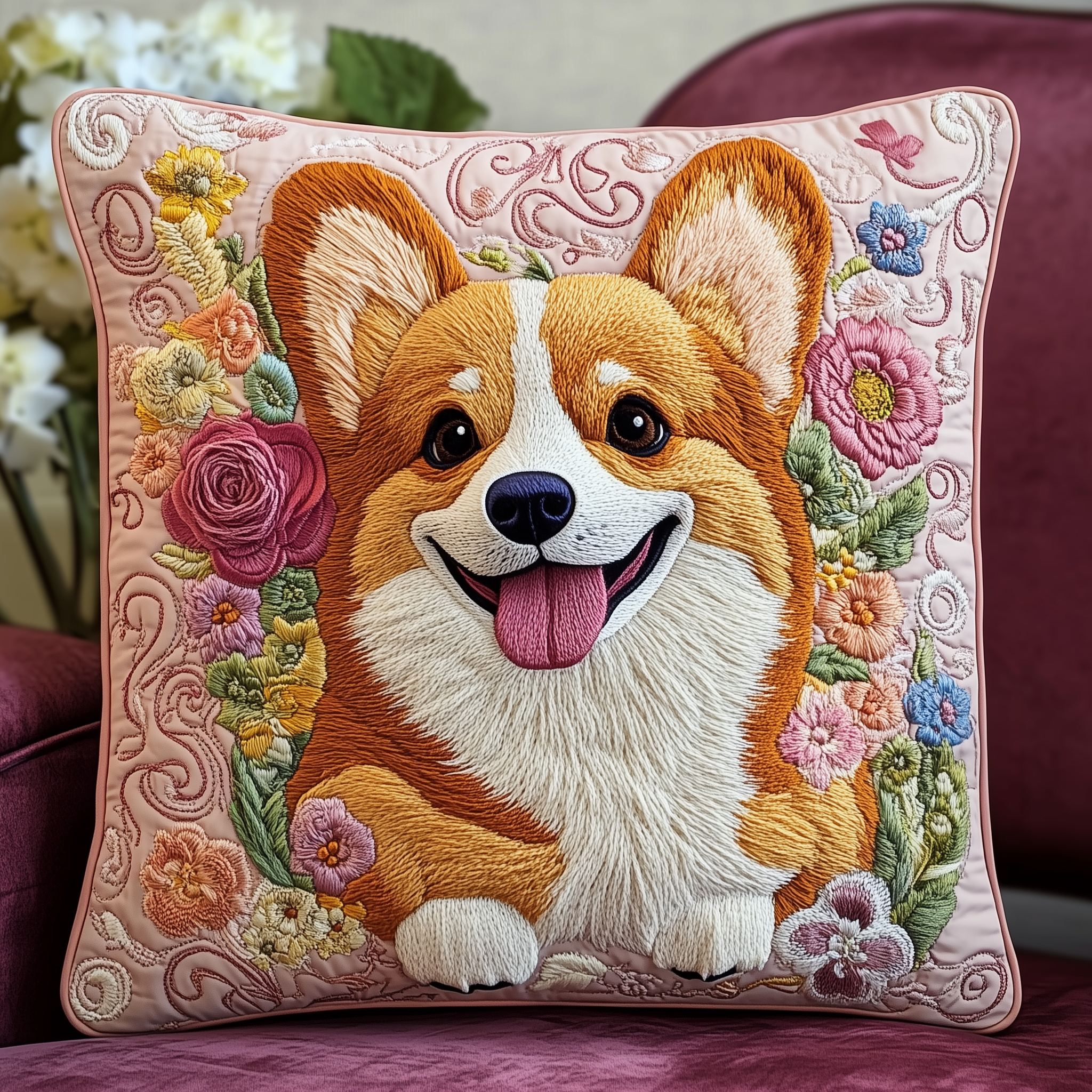 Floral Corgi Quilted Pillow Case Feel the Difference with SkinFriendly Pillow Cases Floral Corgi Quilted Pillow Case Feel the Difference with SkinFriendly Pillow Cases