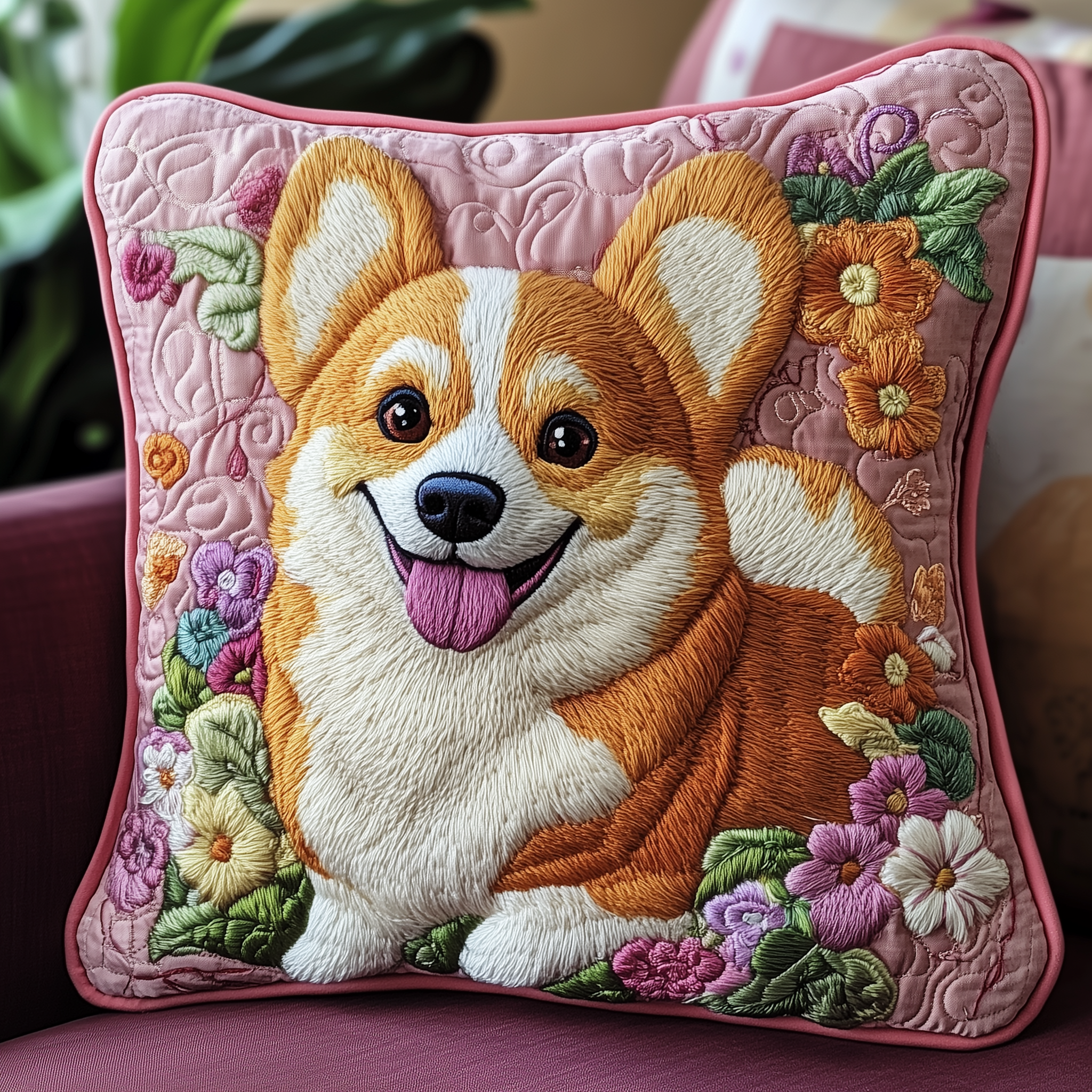 Floral Corgi Quilted Pillow Case Protect Your Skin and Hair with Silk Pillow Cases Floral Corgi Quilted Pillow Case Protect Your Skin and Hair with Silk Pillow Cases