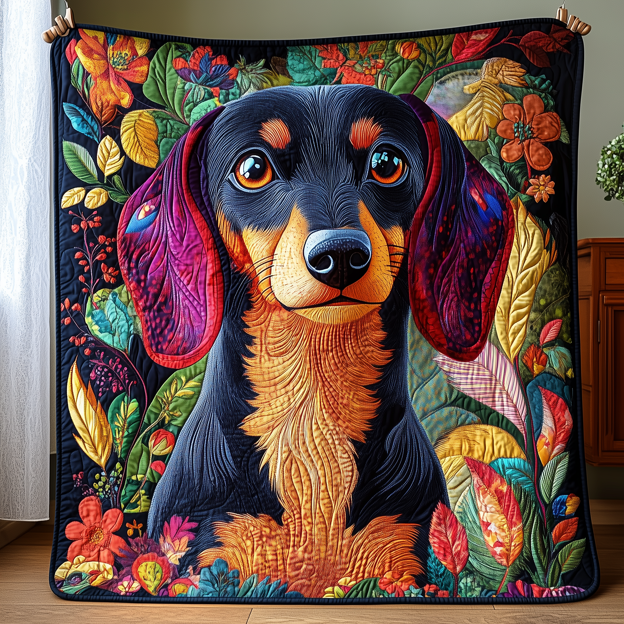 Floral Daschund Wiener Quilted Blanket Feel the Magic of Family Time with a Blanket That Fits All Floral Daschund Wiener Quilted Blanket Feel the Magic of Family Time with a Blanket That Fits All