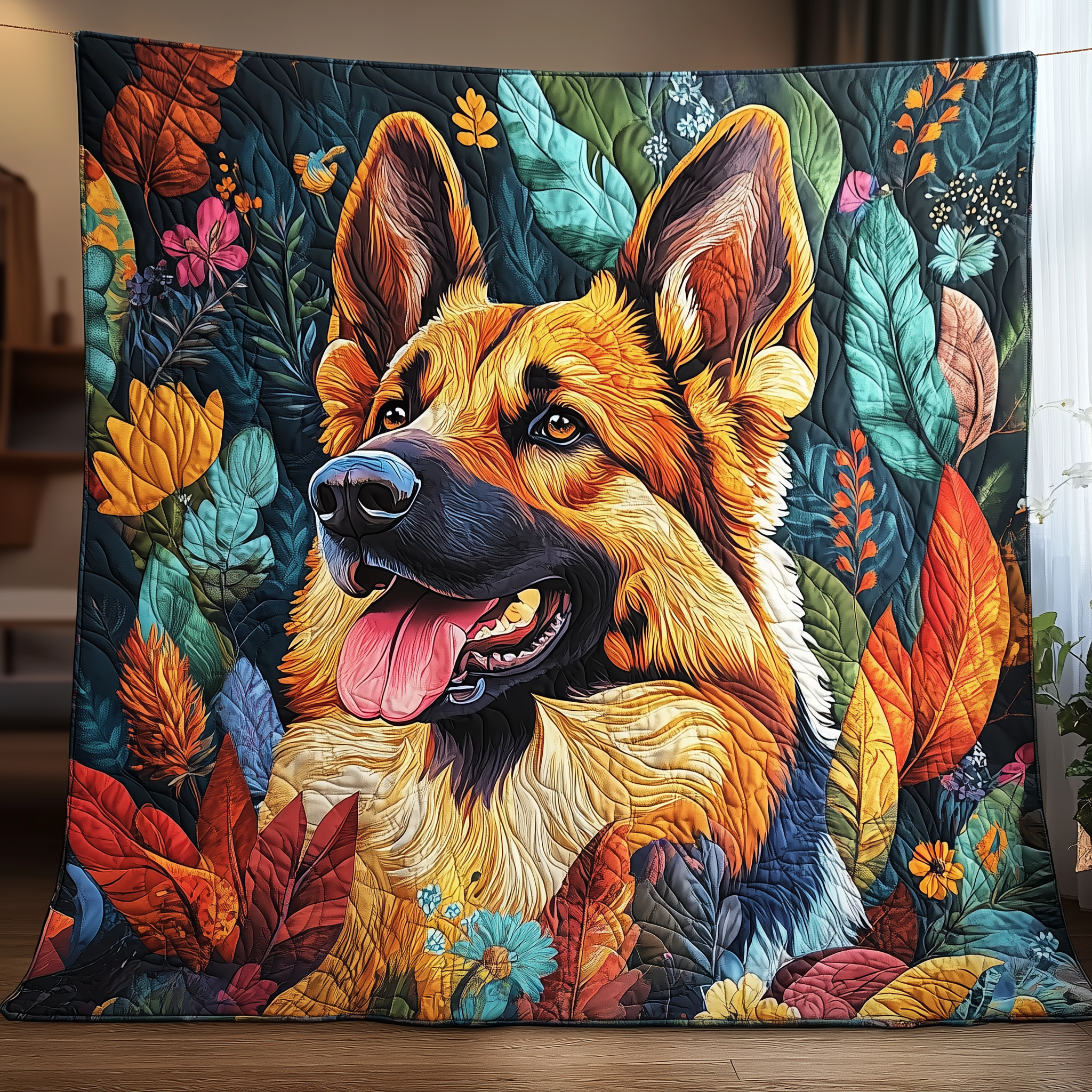Floral German Shepherd Quilted Blanket Create Warm Memories with Our Blanket for All Ages Floral German Shepherd Quilted Blanket Create Warm Memories with Our Blanket for All Ages