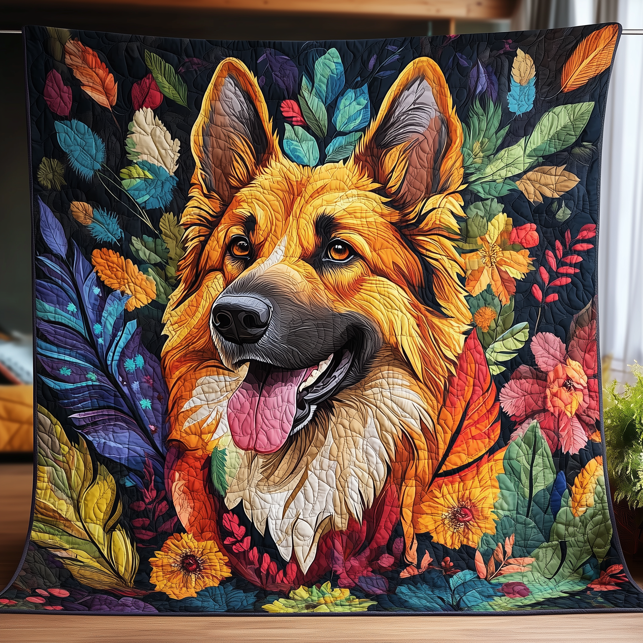 Floral German Shepherd Quilted Blanket Feel the Bond of Home with Our Family-Friendly Blanket Floral German Shepherd Quilted Blanket Feel the Bond of Home with Our Family-Friendly Blanket