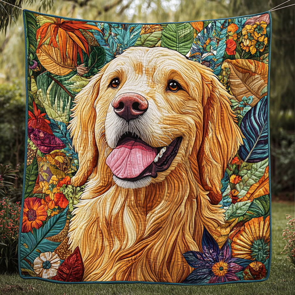 Floral Golden Retriever Quilted Blanket Feel At Ease with a Blanket That's Perfectly Practical Floral Golden Retriever Quilted Blanket Feel At Ease with a Blanket That's Perfectly Practical