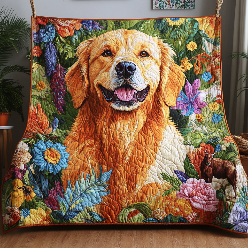 Floral Golden Retriever Quilted Blanket Feel the Joy of Togetherness with Our Cozy Blanket Floral Golden Retriever Quilted Blanket Feel the Joy of Togetherness with Our Cozy Blanket