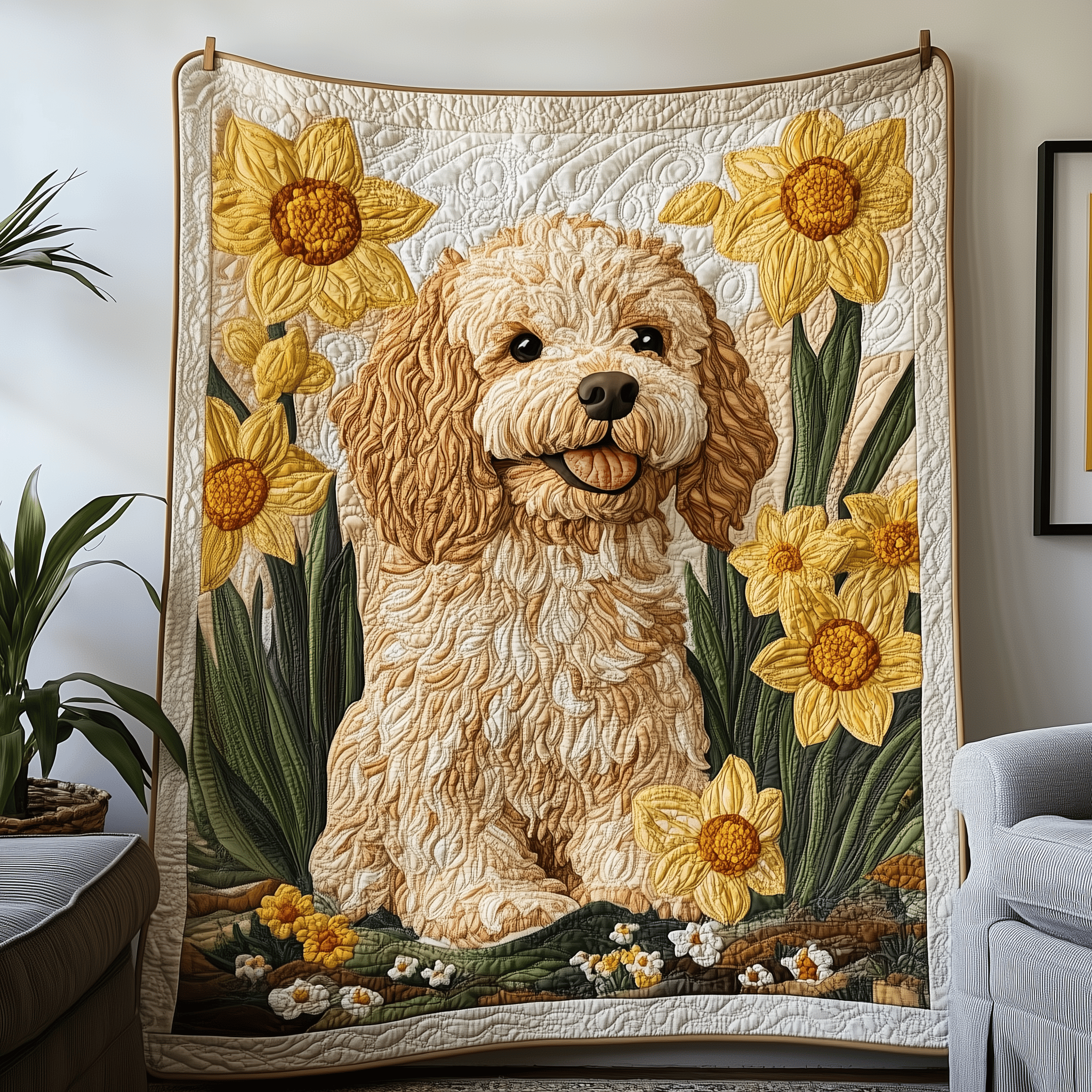 Floral Goldendoodle Quilted Blanket Experience the Ultimate in Custom Comfort Floral Goldendoodle Quilted Blanket Experience the Ultimate in Custom Comfort