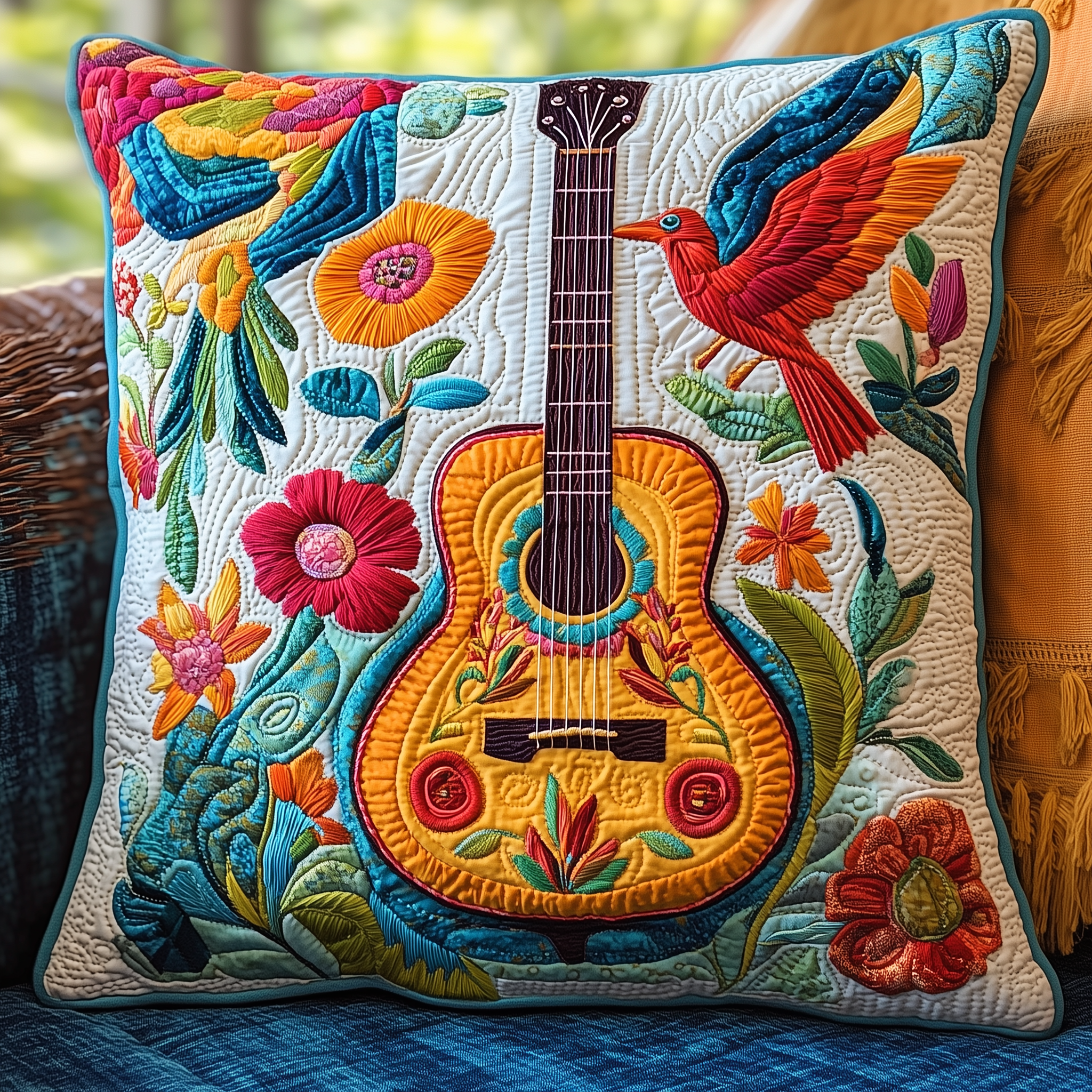 Floral Guitar Quilted Pillow Case Feel the Magic of Holidays with Festive Pillow Cases Floral Guitar Quilted Pillow Case Feel the Magic of Holidays with Festive Pillow Cases