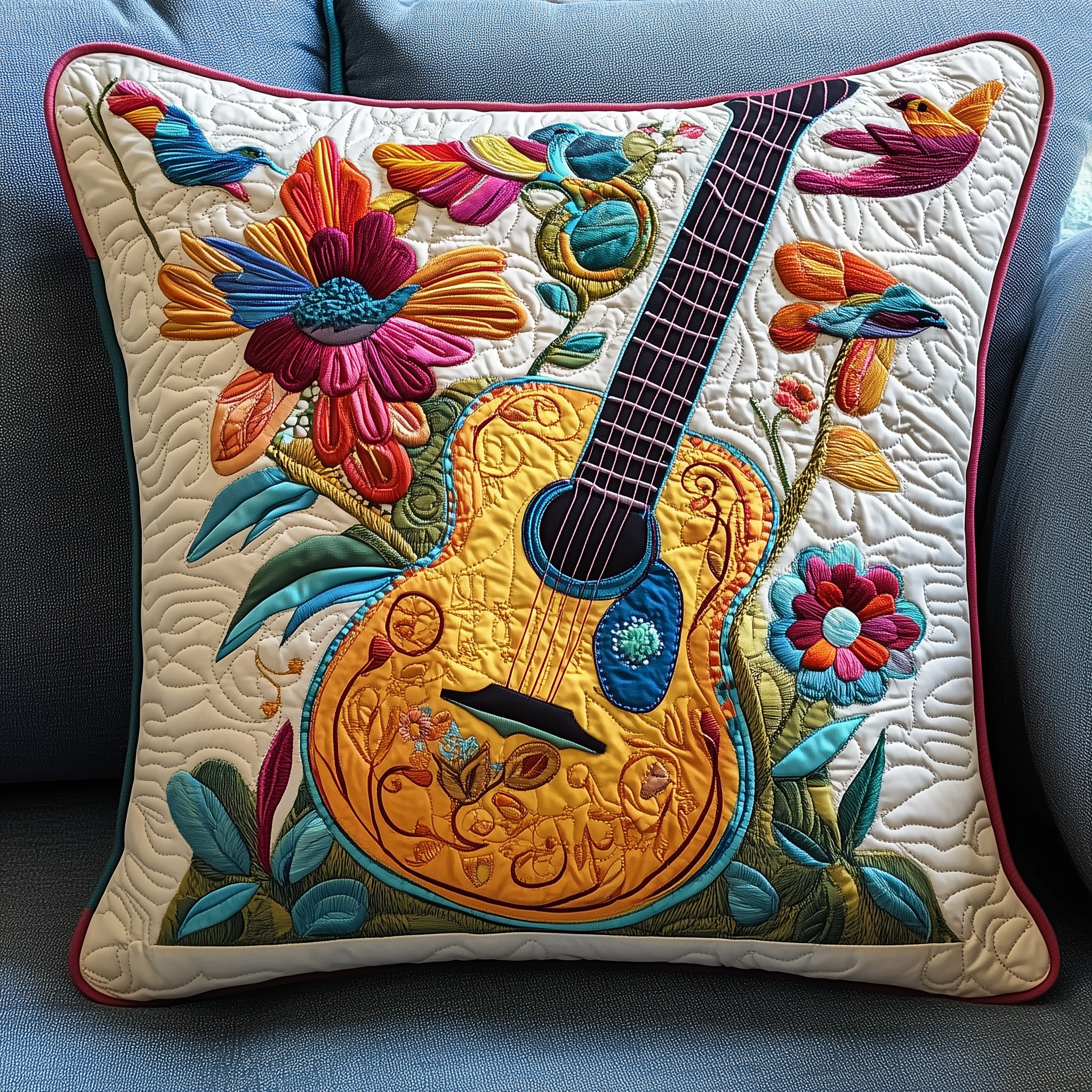 Floral Guitar Quilted Pillow Case Feel the Perfect Balance of Function and Style Floral Guitar Quilted Pillow Case Feel the Perfect Balance of Function and Style
