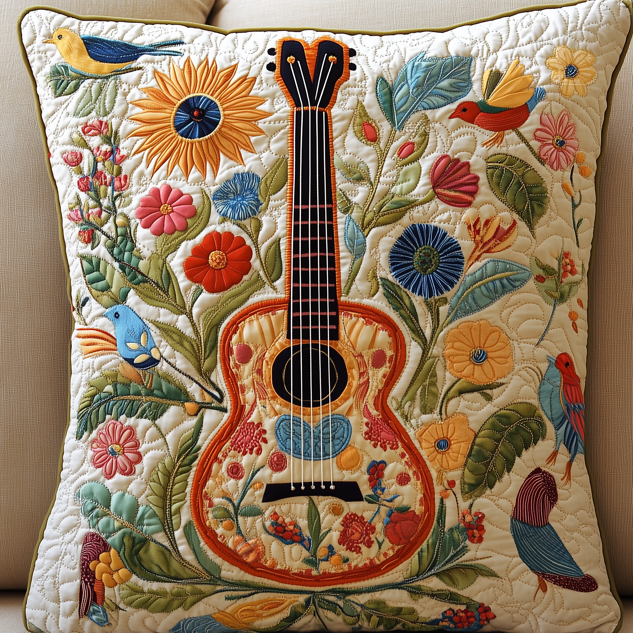 Floral Guitar Quilted Pillow Case Feel Unique with Customizable Pillow Case Designs Floral Guitar Quilted Pillow Case Feel Unique with Customizable Pillow Case Designs