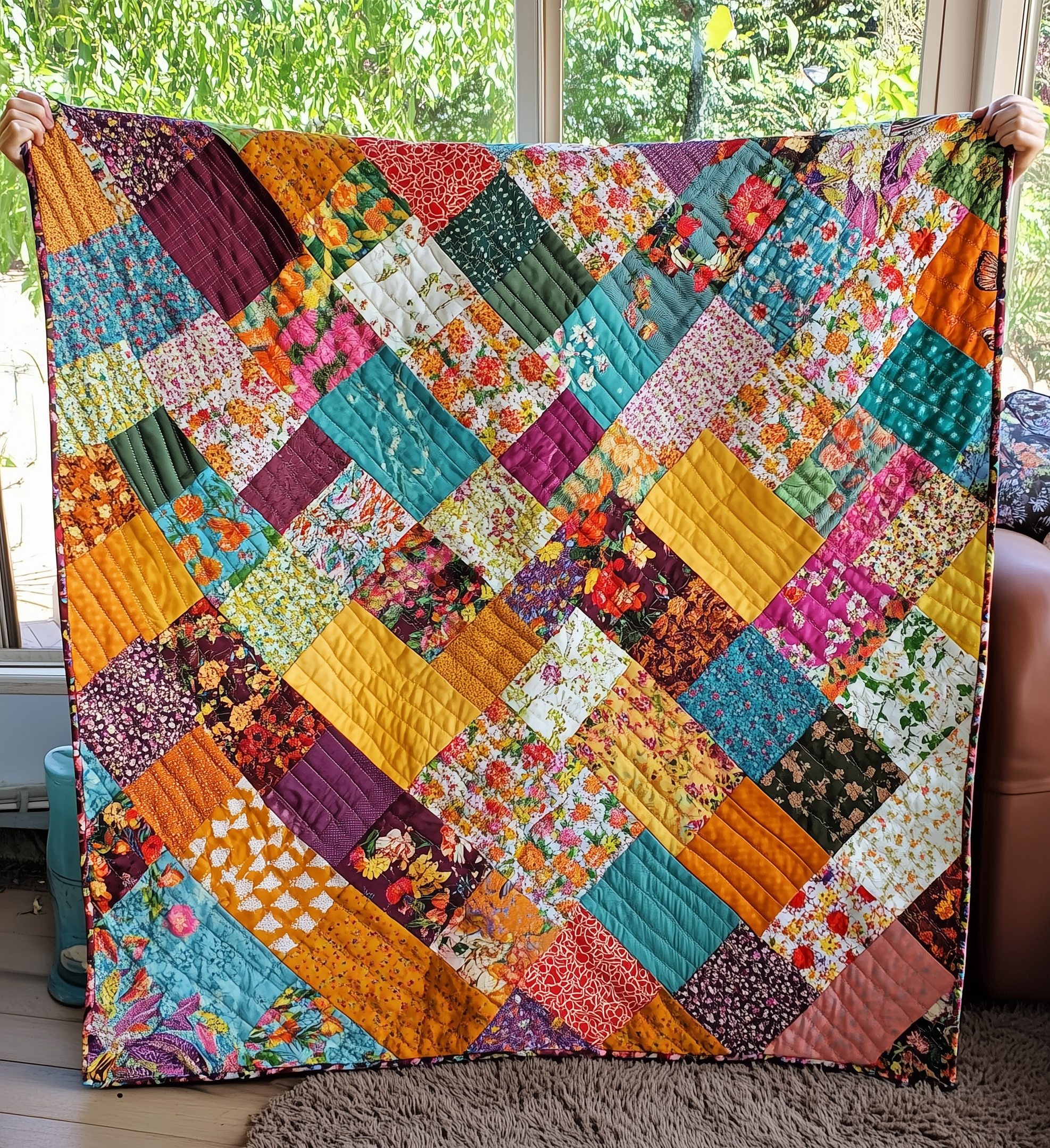 Floral Pattern Patchwork Quilted Blanket Feel the Elegance of a Blanket That's Truly Yours Floral Pattern Patchwork Quilted Blanket Feel the Elegance of a Blanket That's Truly Yours