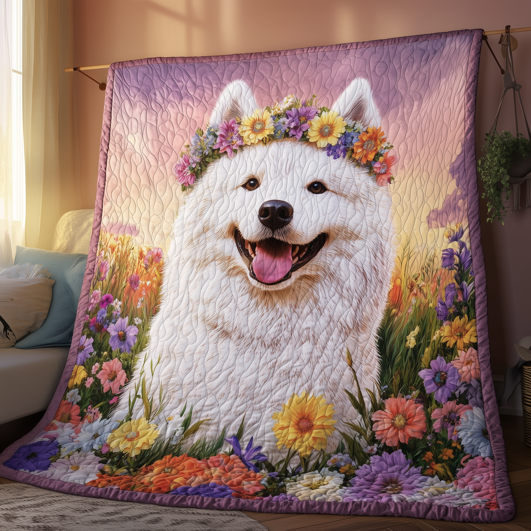 Floral Samoyed Quilted Blanket Celebrate Your Individuality with a Blanket That Speaks to You Floral Samoyed Quilted Blanket Celebrate Your Individuality with a Blanket That Speaks to You