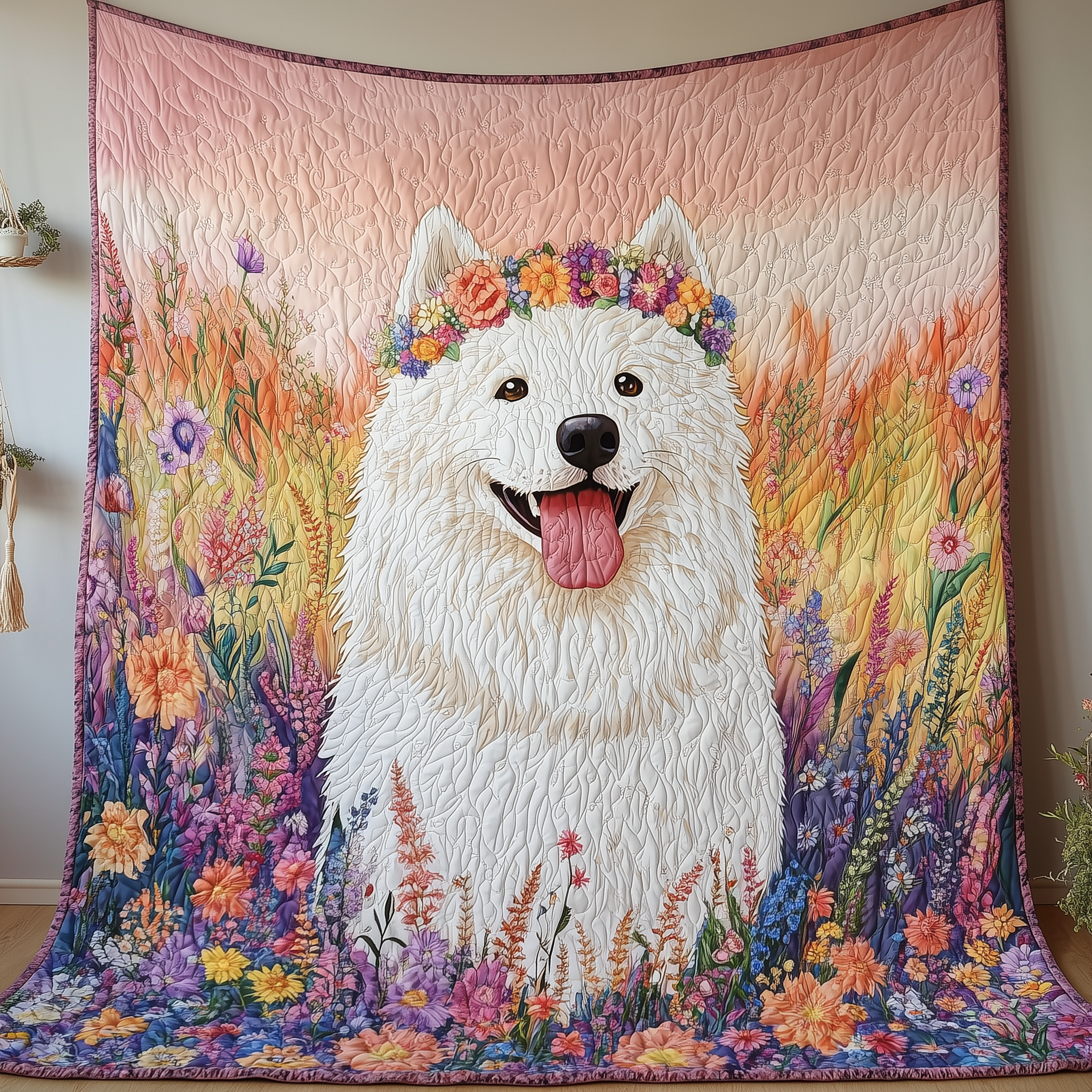Floral Samoyed Quilted Blanket Feel the Power of Personalized Comfort with Our Blanket Floral Samoyed Quilted Blanket Feel the Power of Personalized Comfort with Our Blanket