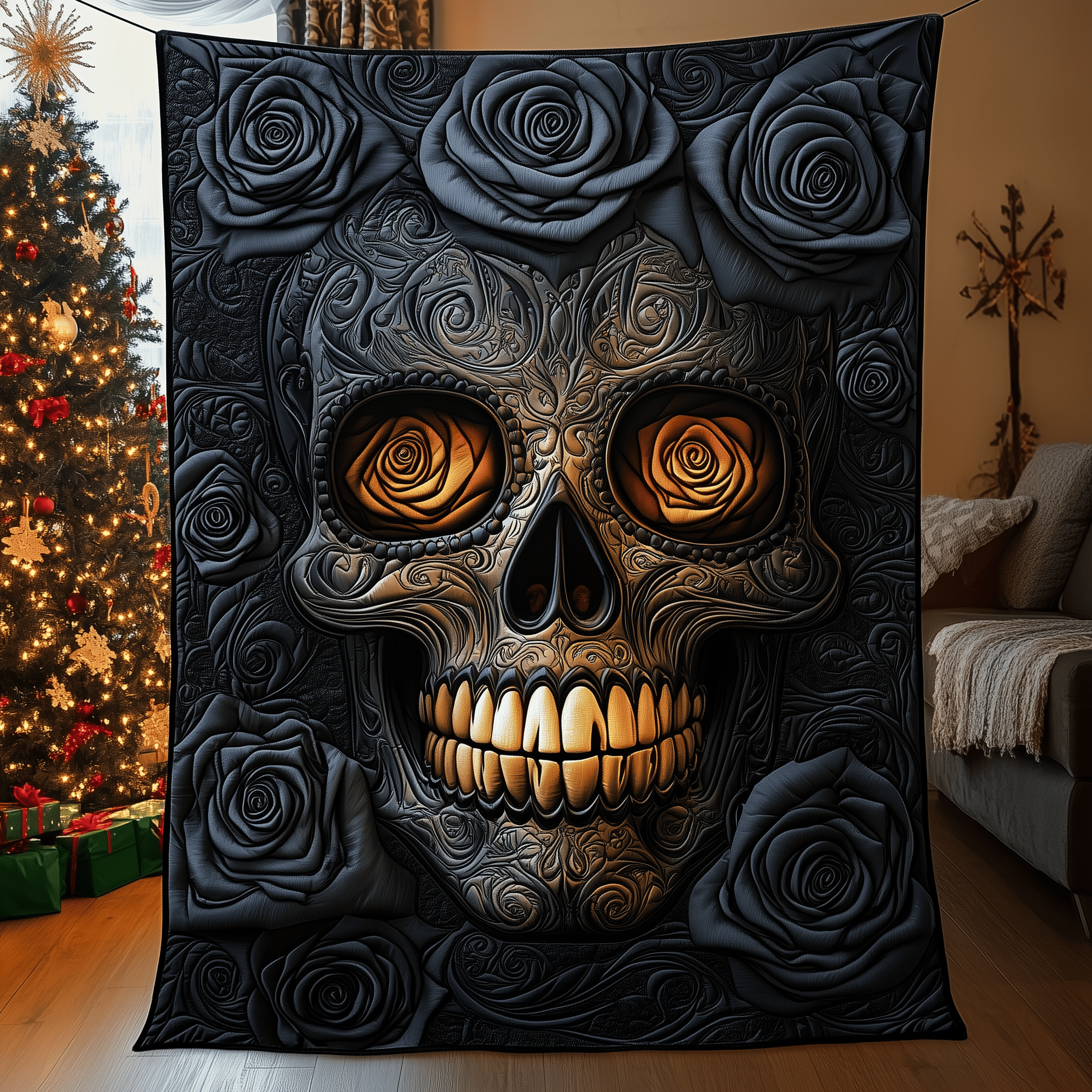 Floral Skull Quilted Blanket Experience the Ultimate in Custom Comfort Floral Skull Quilted Blanket Experience the Ultimate in Custom Comfort
