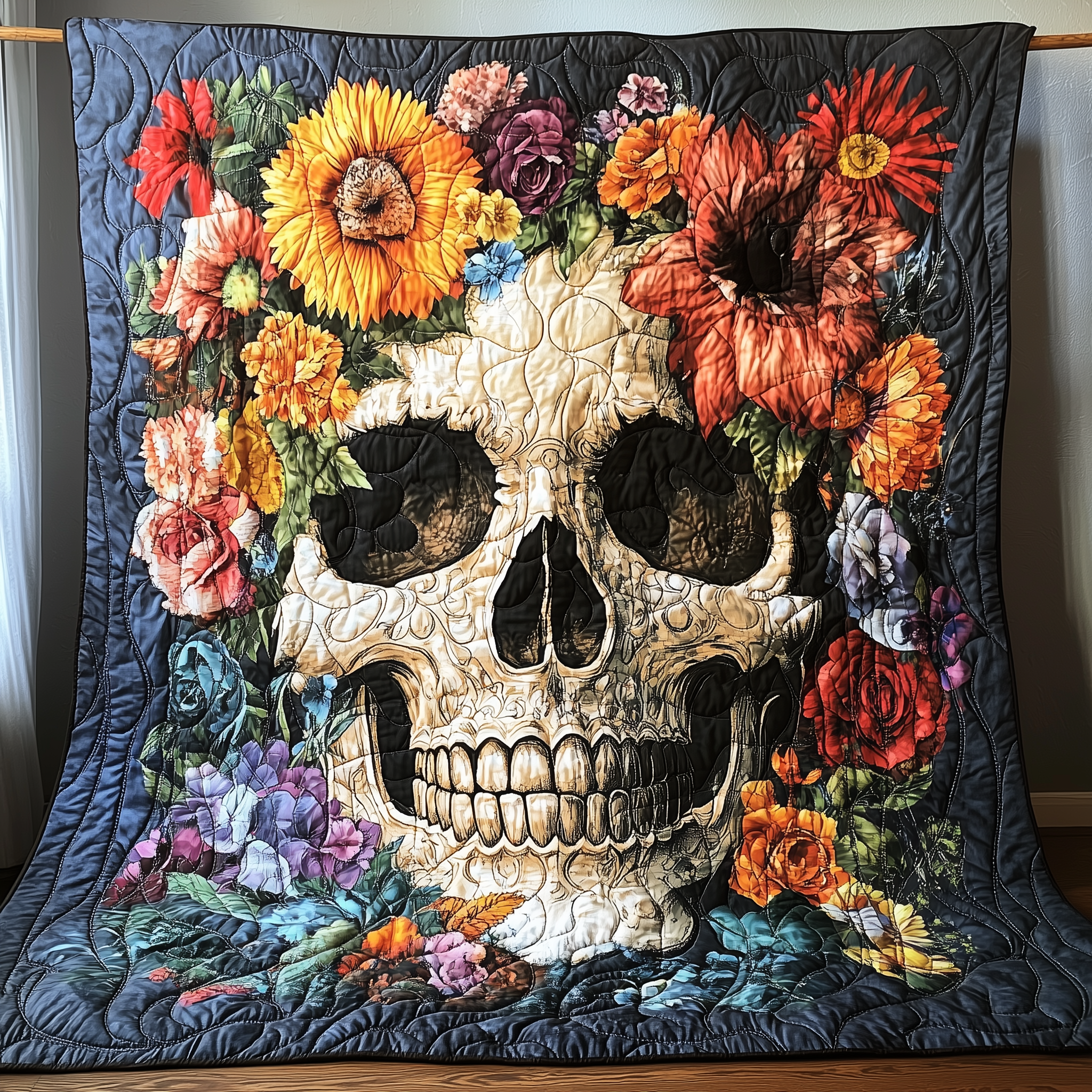 Floral Skull Quilted Blanket Feel Inspired by a Blanket That's Anything But Ordinary Floral Skull Quilted Blanket Feel Inspired by a Blanket That's Anything But Ordinary