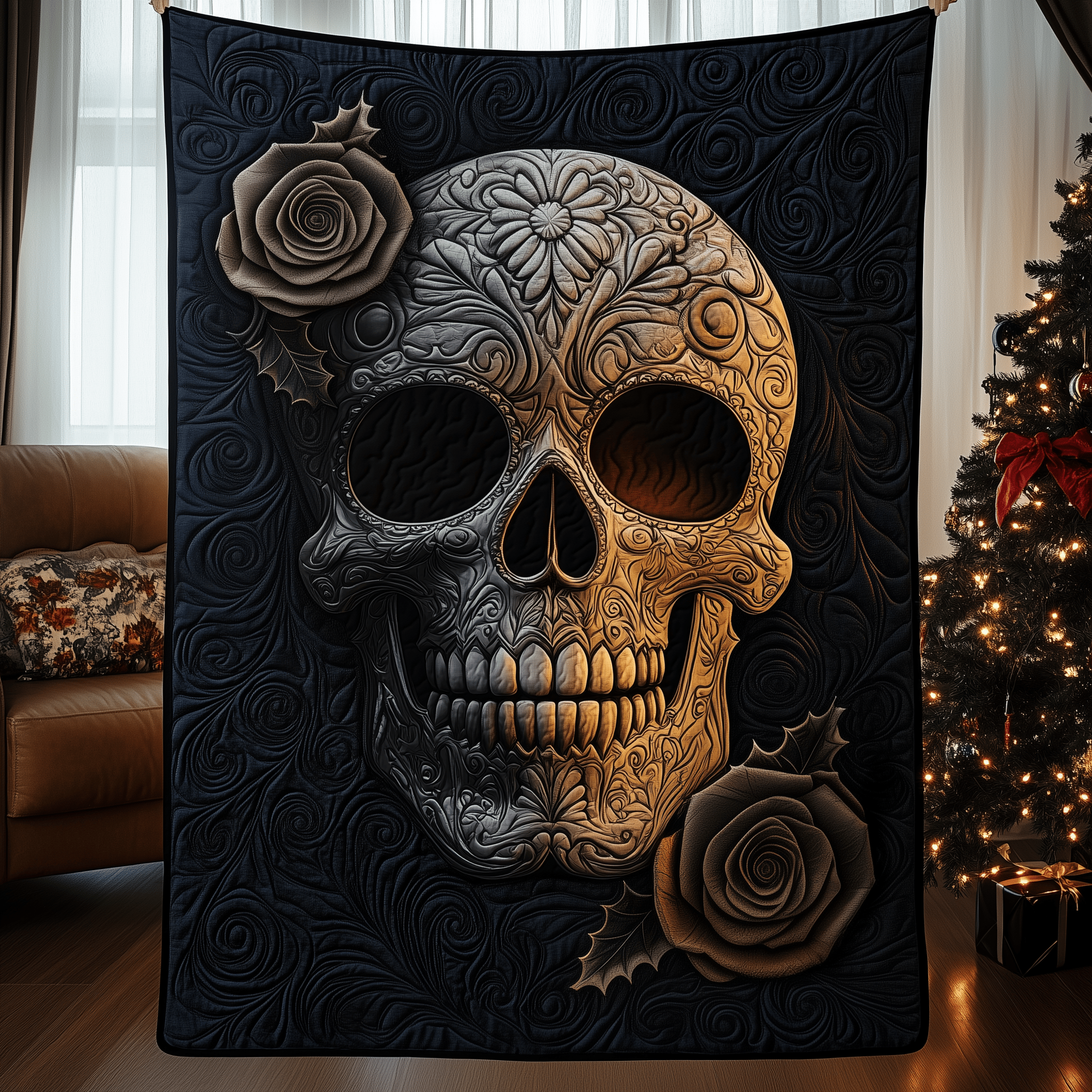 Floral Skull Quilted Blanket Feel the Elegance of a Blanket That's Truly Yours Floral Skull Quilted Blanket Feel the Elegance of a Blanket That's Truly Yours