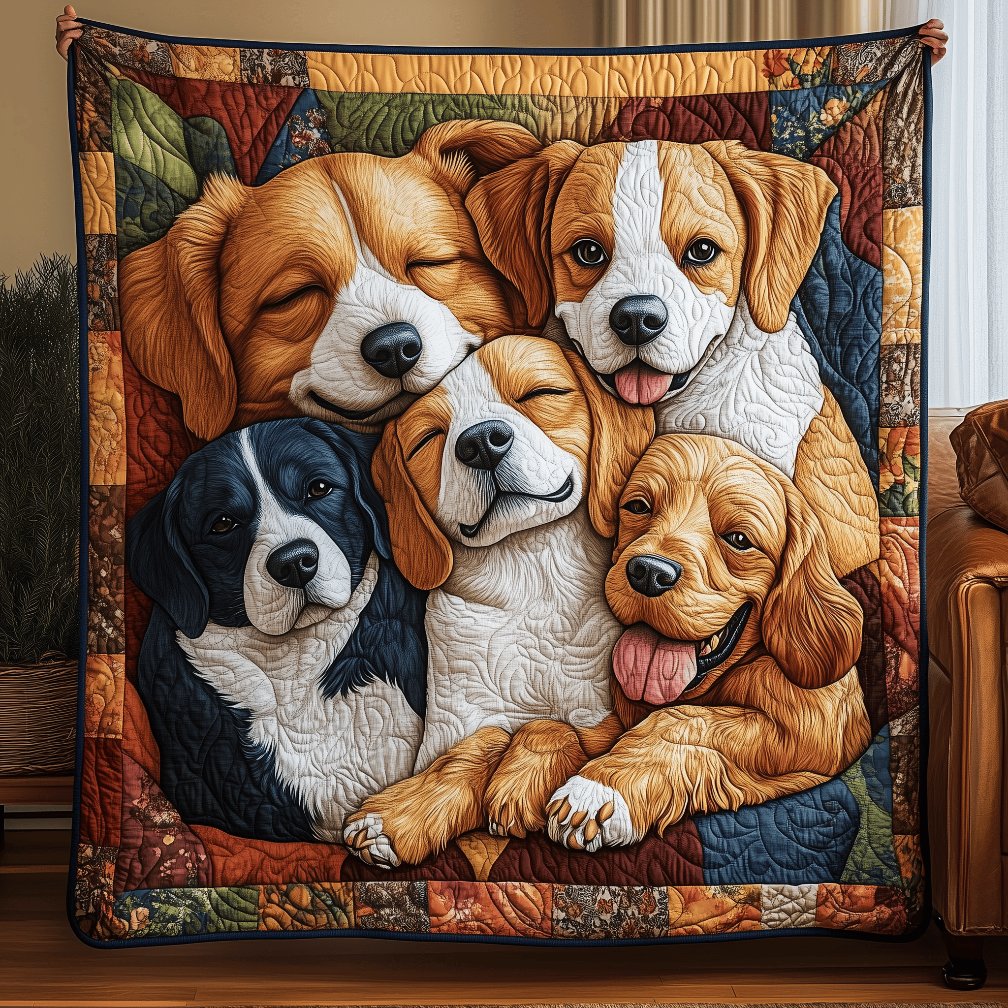 Floral Sleeping Dog Family Quilted Blanket Create Warm Memories with Our Blanket for All Ages Floral Sleeping Dog Family Quilted Blanket Create Warm Memories with Our Blanket for All Ages