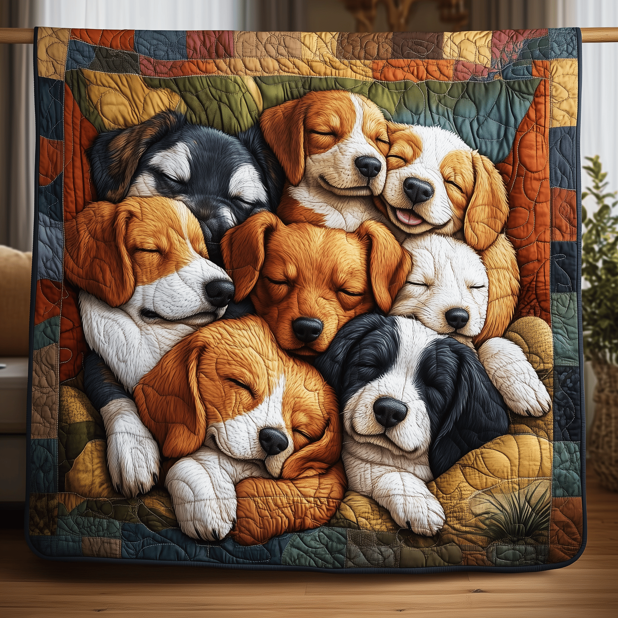 Floral Sleeping Dog Family Quilted Blanket Feel Inspired by a Blanket That's Anything But Ordinary Floral Sleeping Dog Family Quilted Blanket Feel Inspired by a Blanket That's Anything But Ordinary