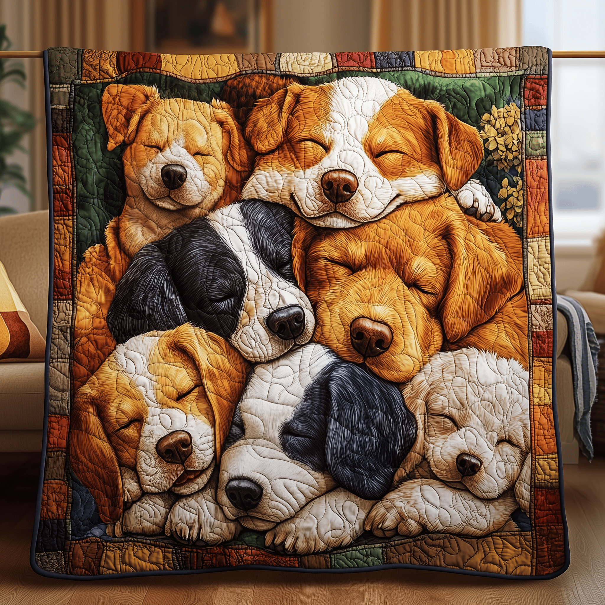 Floral Sleeping Dog Family Quilted Blanket Feel the Joy of Togetherness with Our Cozy Blanket Floral Sleeping Dog Family Quilted Blanket Feel the Joy of Togetherness with Our Cozy Blanket