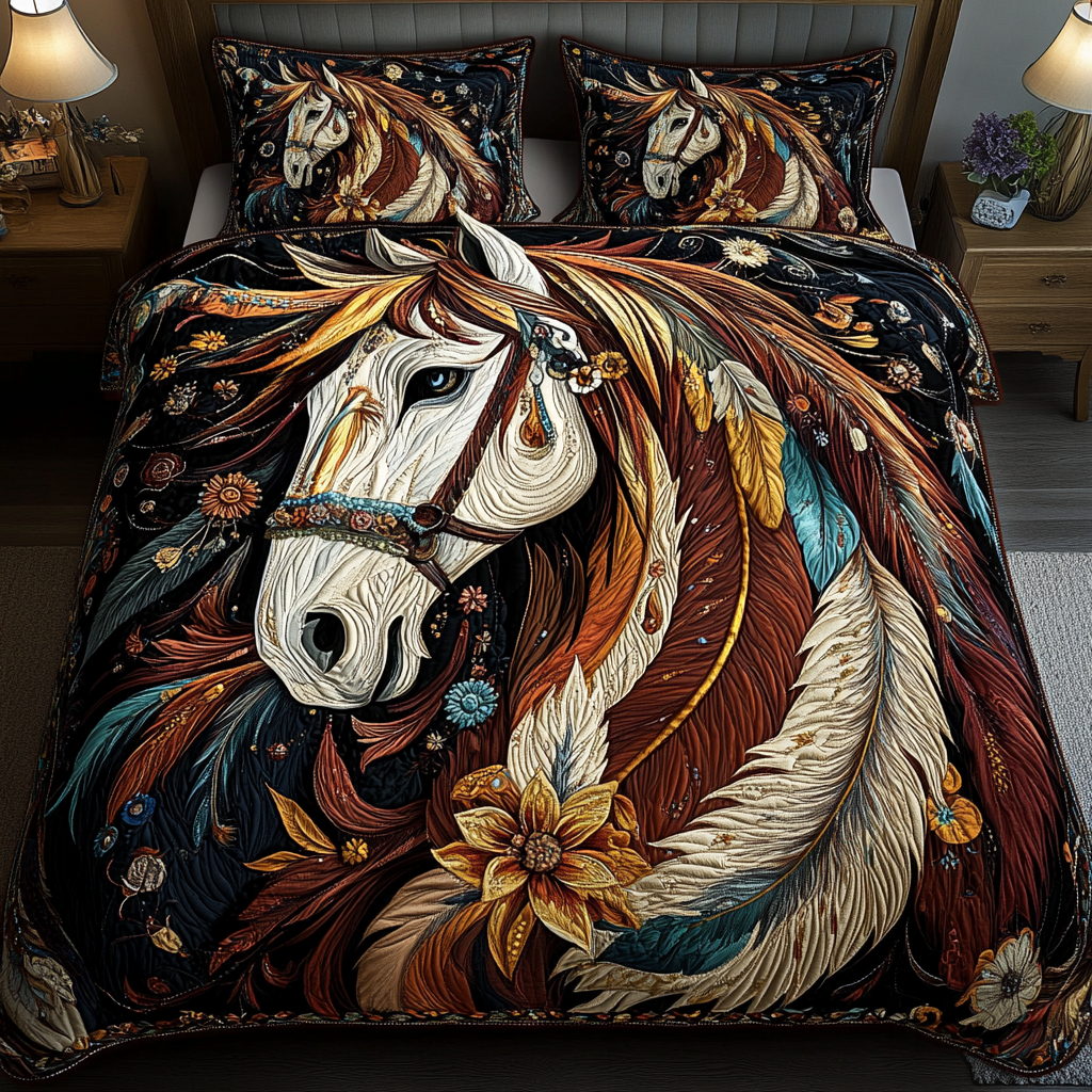 Floral Stallion Quilted Bedding Set Horse Gifts For Adults Floral Stallion Quilted Bedding Set Horse Gifts For Adults