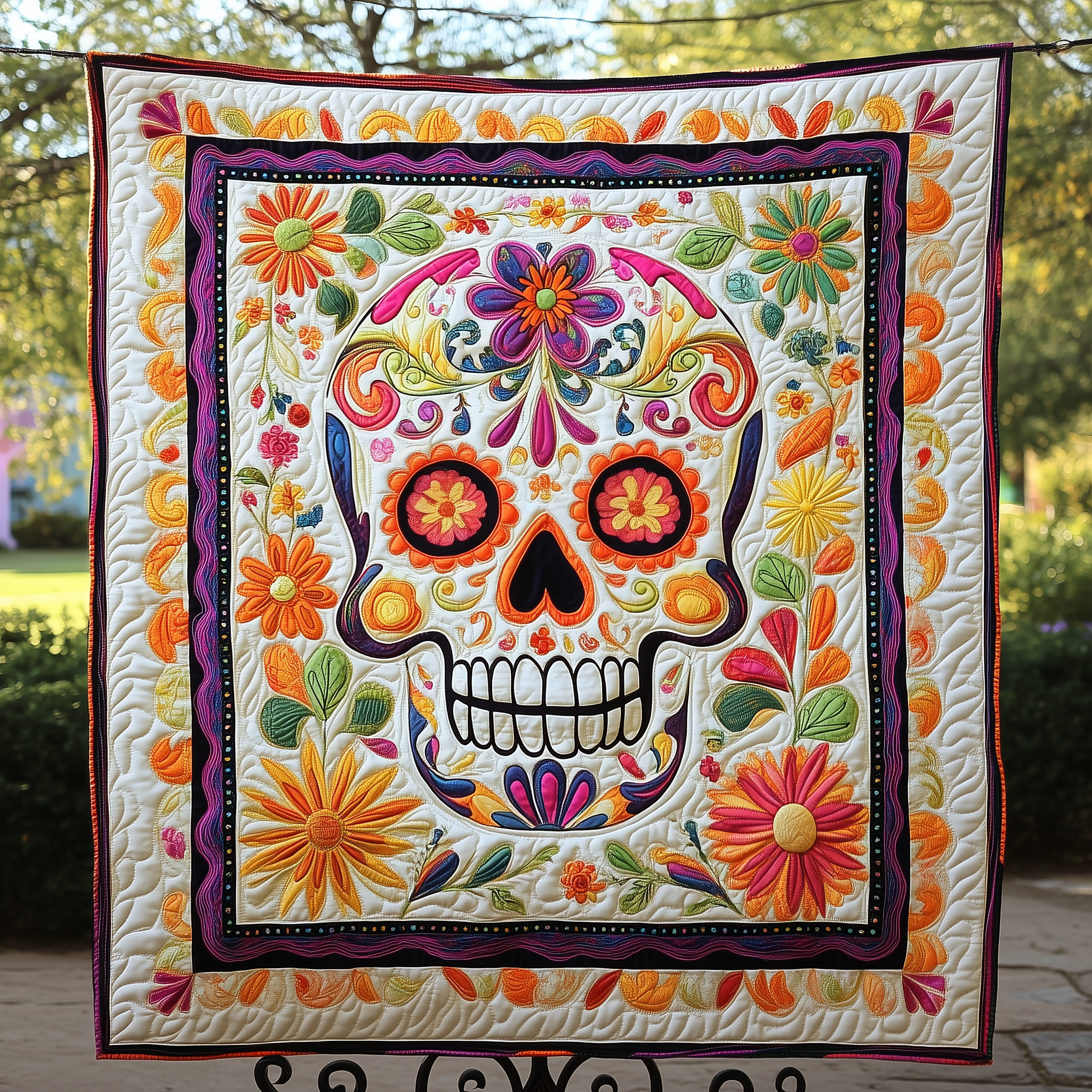 Floral Sugar Skull Quilted Blanket Feel the Elegance of a Blanket That's Truly Yours Floral Sugar Skull Quilted Blanket Feel the Elegance of a Blanket That's Truly Yours