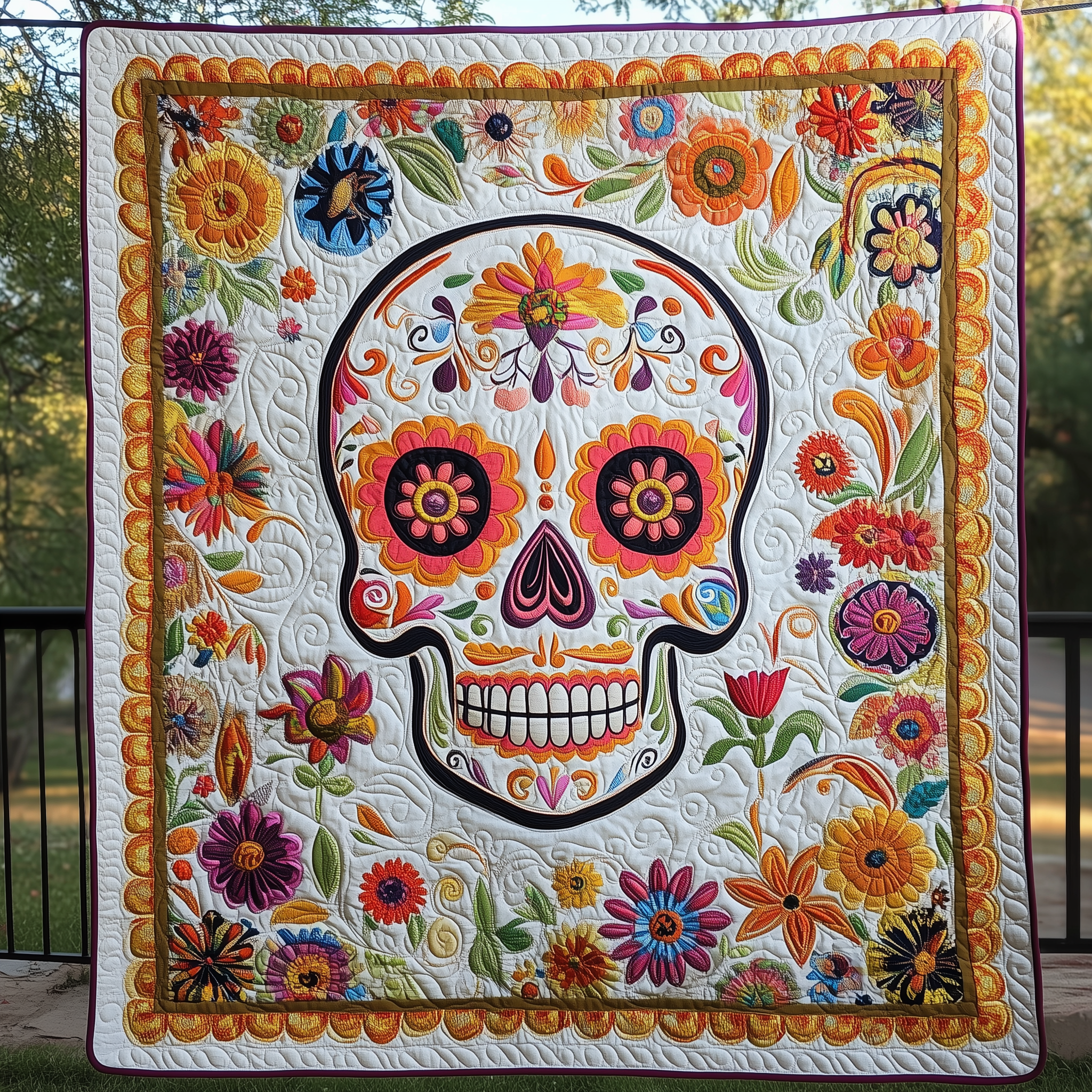 Floral Sugar Skull Quilted Blanket Feel the Luxury of a Blanket That Stands Out Floral Sugar Skull Quilted Blanket Feel the Luxury of a Blanket That Stands Out