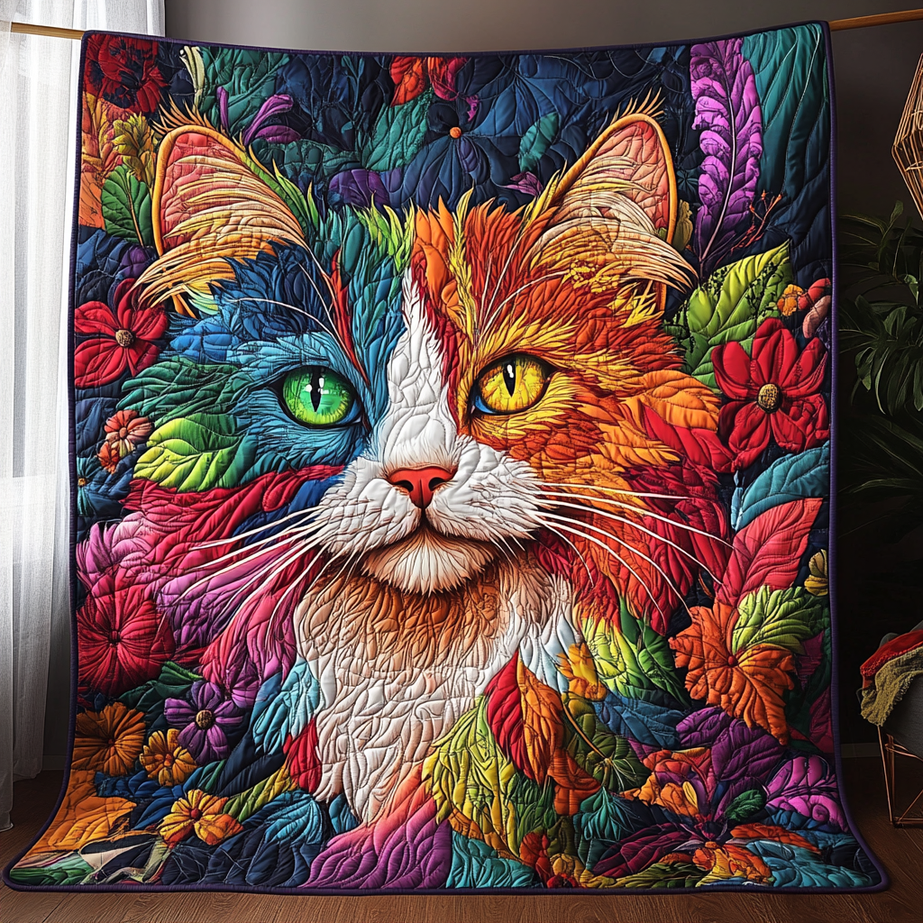Floral Vibrant Cat Quilted Blanket Feel Closer to Your Loved Ones with a Shared Blanket Floral Vibrant Cat Quilted Blanket Feel Closer to Your Loved Ones with a Shared Blanket
