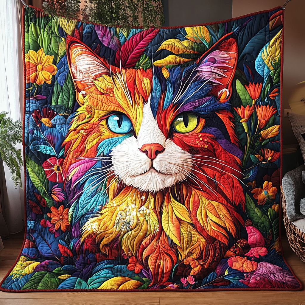 Floral Vibrant Cat Quilted Blanket From Sofa to Bed, a Blanket That Does It All Floral Vibrant Cat Quilted Blanket From Sofa to Bed, a Blanket That Does It All