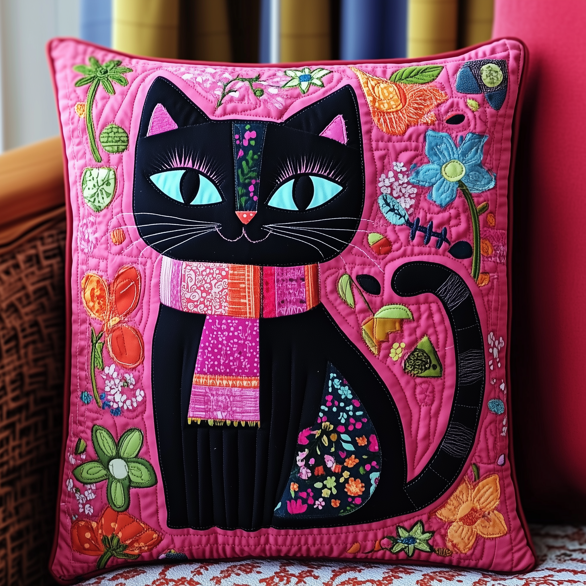 Floral Wearing Pink Cat Quilted Pillow Case Upgrade Your Bedroom Decor with Trendy Pillow Cases Floral Wearing Pink Cat Quilted Pillow Case Upgrade Your Bedroom Decor with Trendy Pillow Cases