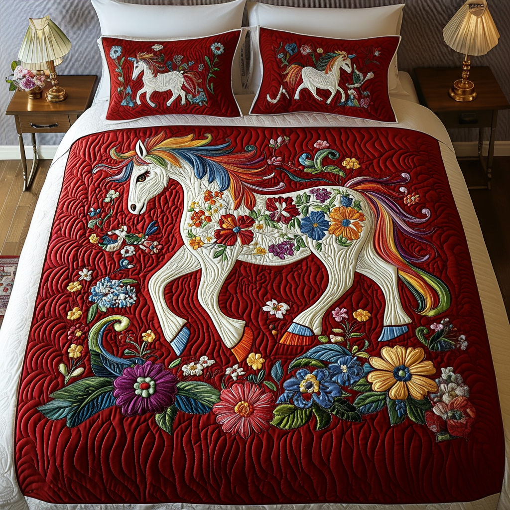 Flower Fields Quilted Bedding Set Gifts For Horse Lovers Flower Fields Quilted Bedding Set Gifts For Horse Lovers