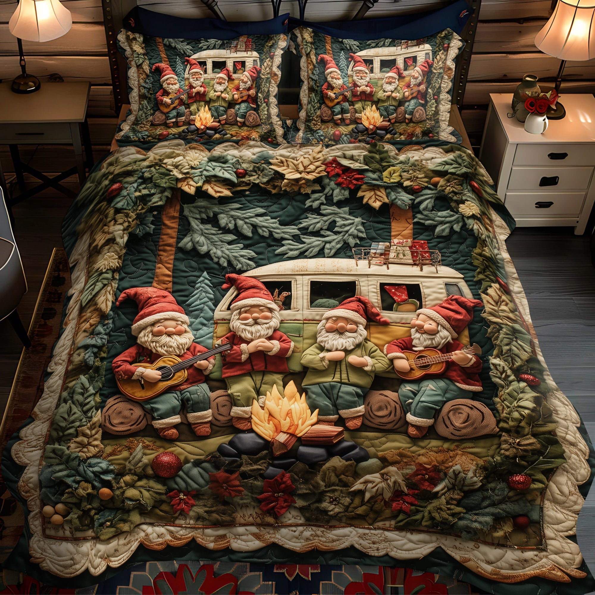Forest Melodies Quilted Bedding Set Gifts For Gnome Lovers Forest Melodies Quilted Bedding Set Gifts For Gnome Lovers