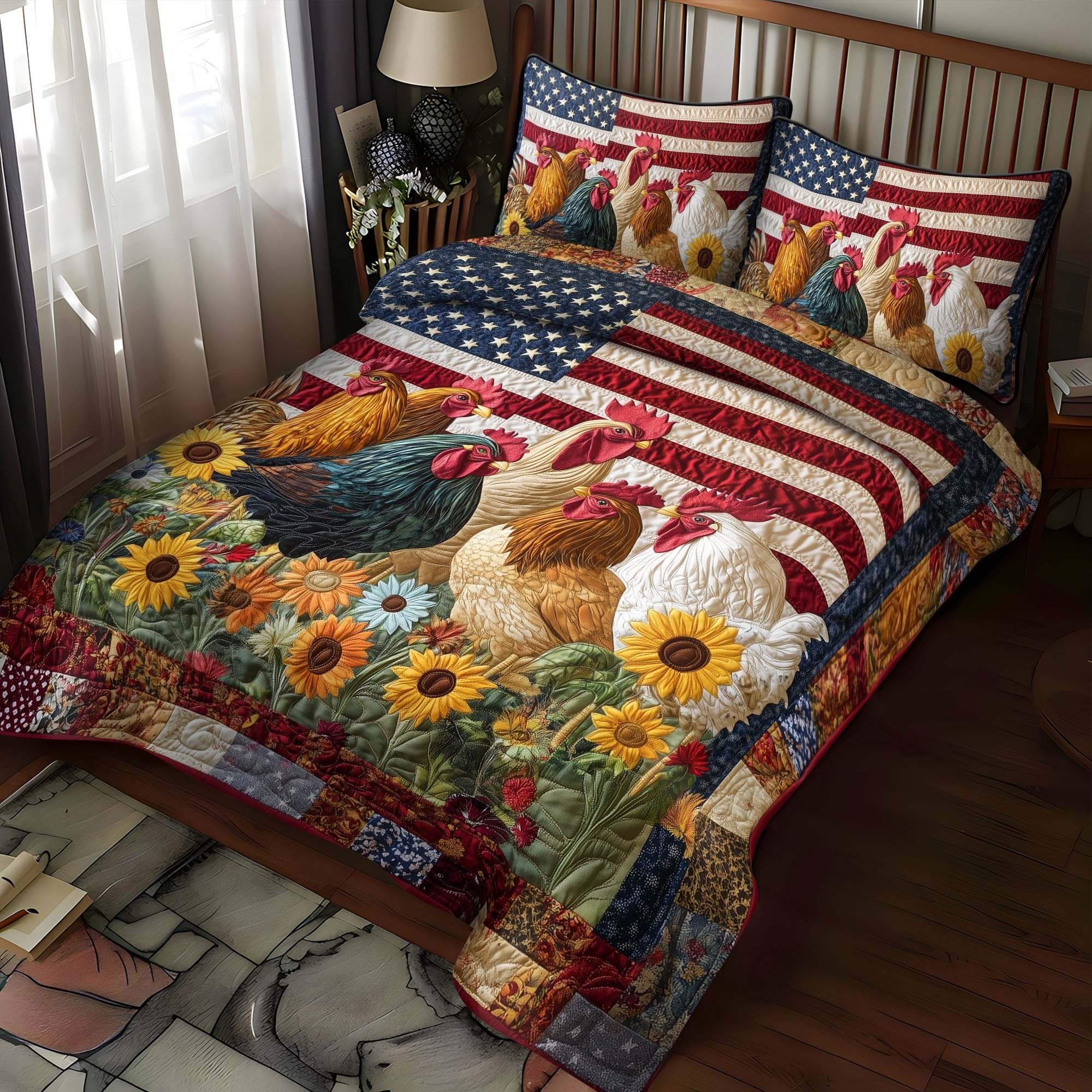 Freedom Fowl Quilted Bedding Set Best Gifts For Chicken Lovers Freedom Fowl Quilted Bedding Set Best Gifts For Chicken Lovers