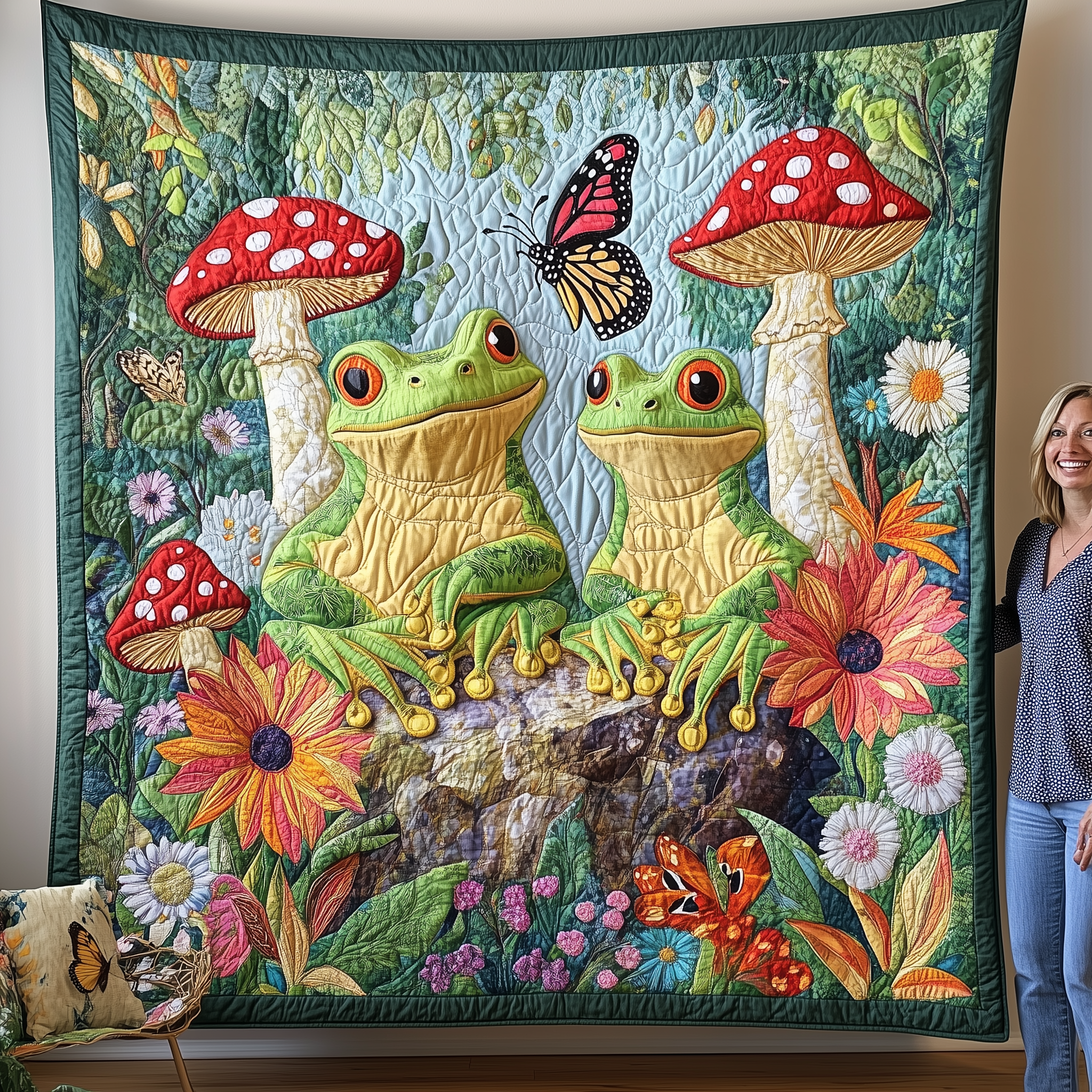 Froggy Fiesta Quilted Blanket Throw Blankets For Couch Frog Gifts For Her Froggy Fiesta Quilted Blanket Throw Blankets For Couch Frog Gifts For Her