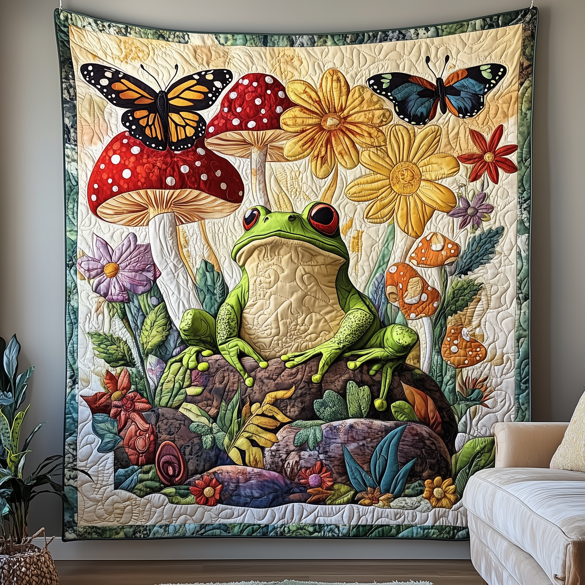 Froggy Fiesta Quilted Blanket Throw Blankets For Couch Gift For Frog Lover Froggy Fiesta Quilted Blanket Throw Blankets For Couch Gift For Frog Lover