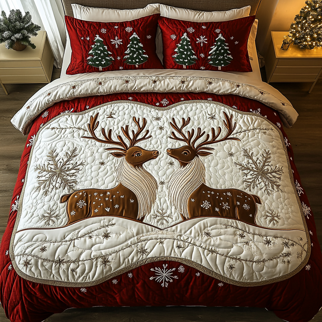 Frosted Hooves Quilted Bedding Set Reindeer Decorations Indoor Frosted Hooves Quilted Bedding Set Reindeer Decorations Indoor