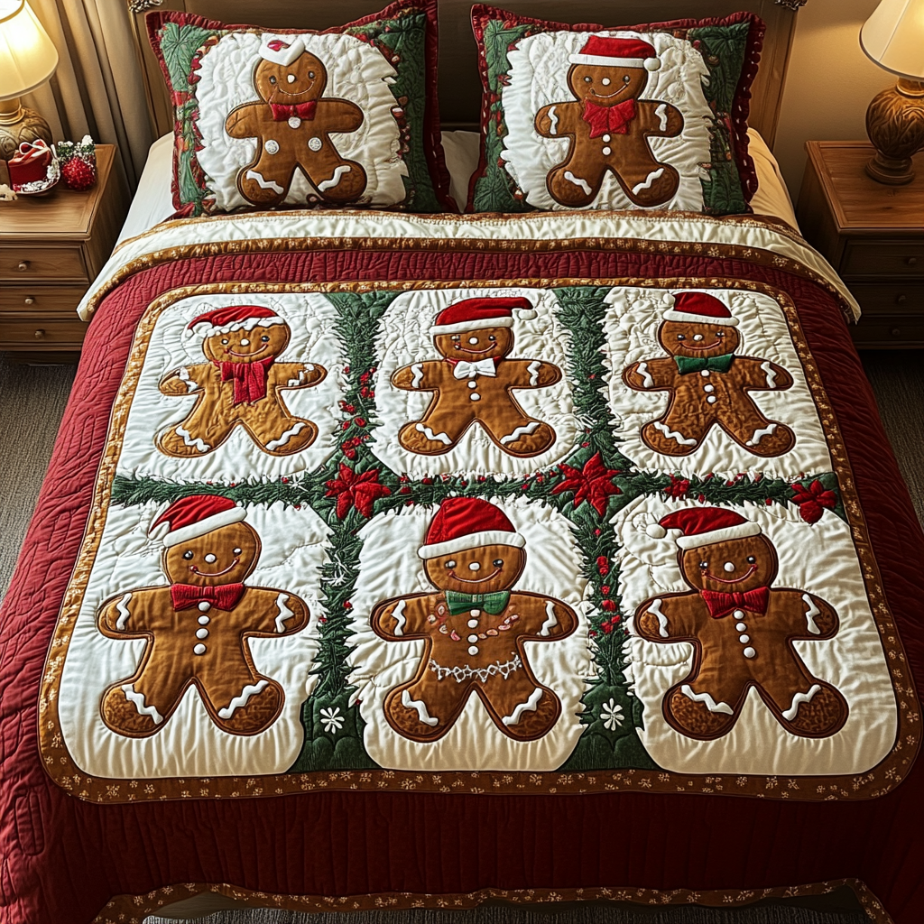 Frosty Cookies Quilted Bedding Set Gingerbread Man Gifts Frosty Cookies Quilted Bedding Set Gingerbread Man Gifts
